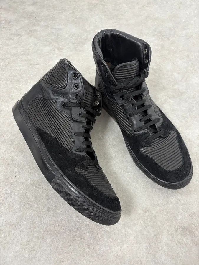 Balenciaga 2010s Balenciaga City Black Plissed Leather High Sneakers Size US 10.5 / EU 43-44 - 5 Thumbnail