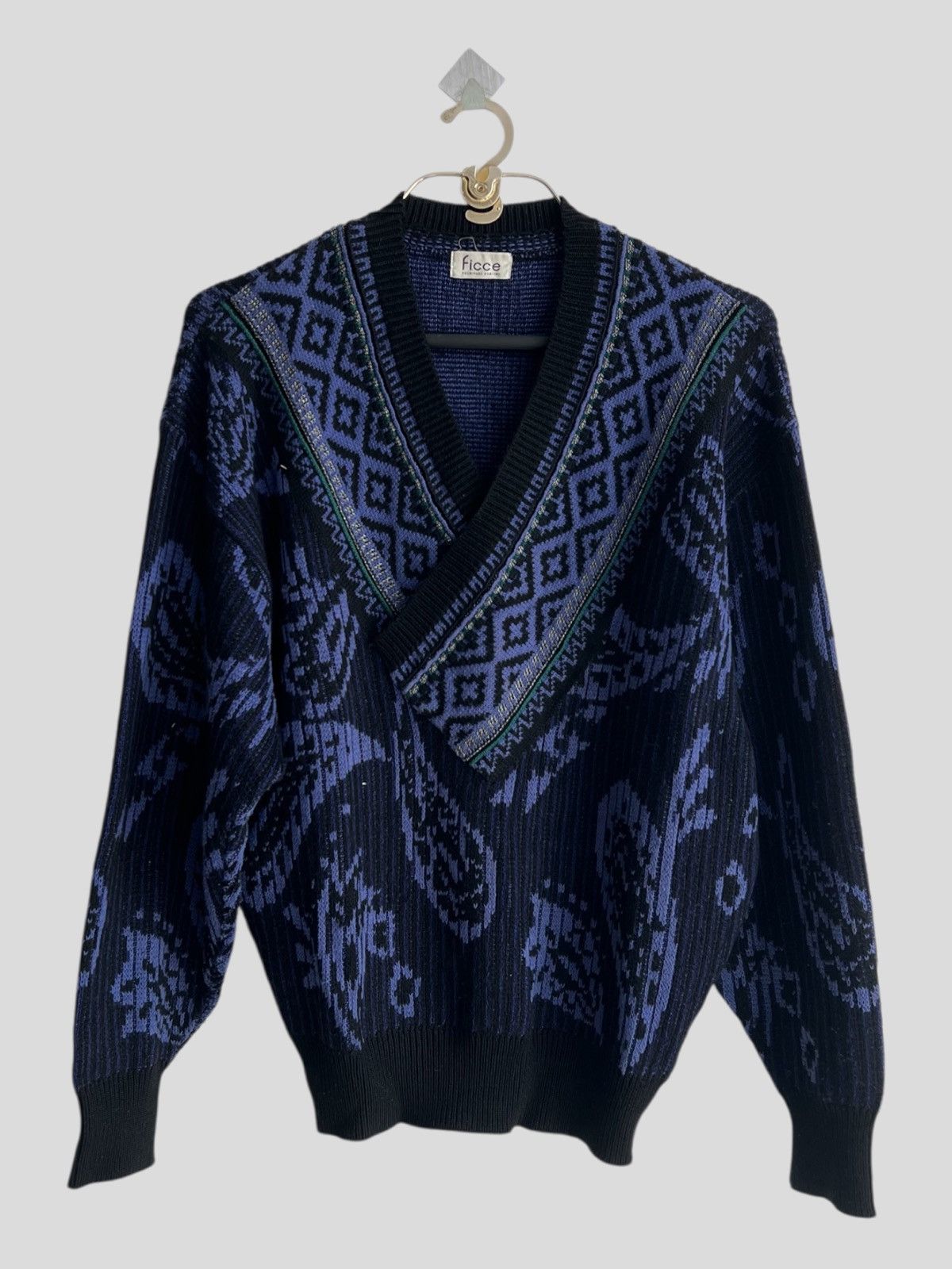 Yoshiyuki Konishi 90s Ficce Yoshiyuki Konishi Artwork Paisley V Neck Knitwear Size US M / EU 48-50 / 2 - 2 Thumbnail