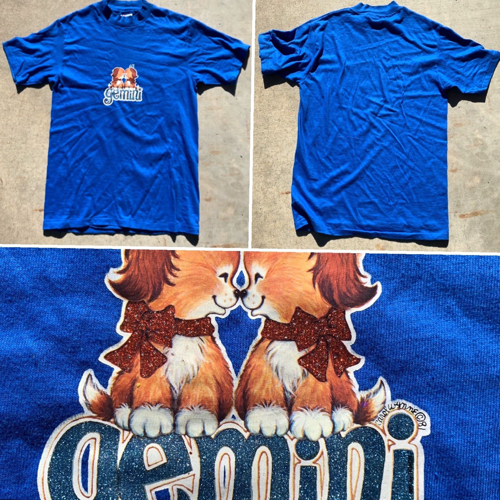 Hanes VINTAGE Hanes Gemini T-Shirt 1980s Iron On Transfer Made In USA M Navy Blue 100% Cotton Mens Sportswear/Beach Shirt Size US M / EU 48-50 / 2 - 7 Thumbnail
