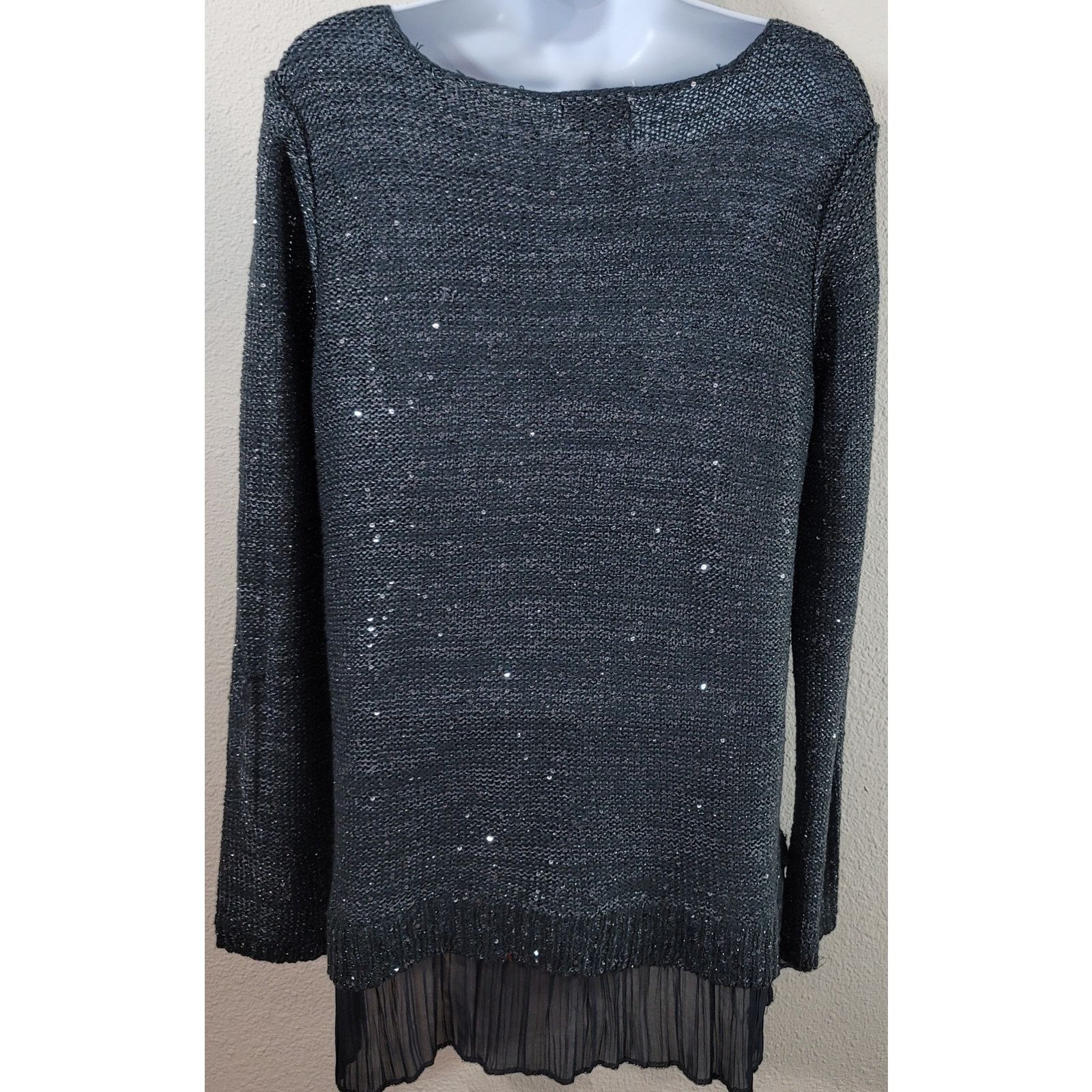 Other Jaclyn Smith Charcoal Sequin Layered Hem Sweater Large NWT Size L / US 10 / IT 46 - 2 Thumbnail