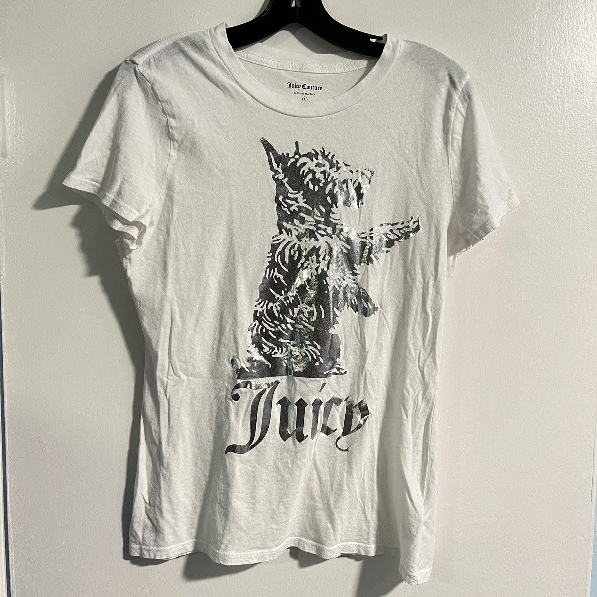 Juicy Couture Vintage Juicy Couture Scottie Dog Foil Graphic Logo T Shirt Size L / US 10 / IT 46 - 1 Thumbnail