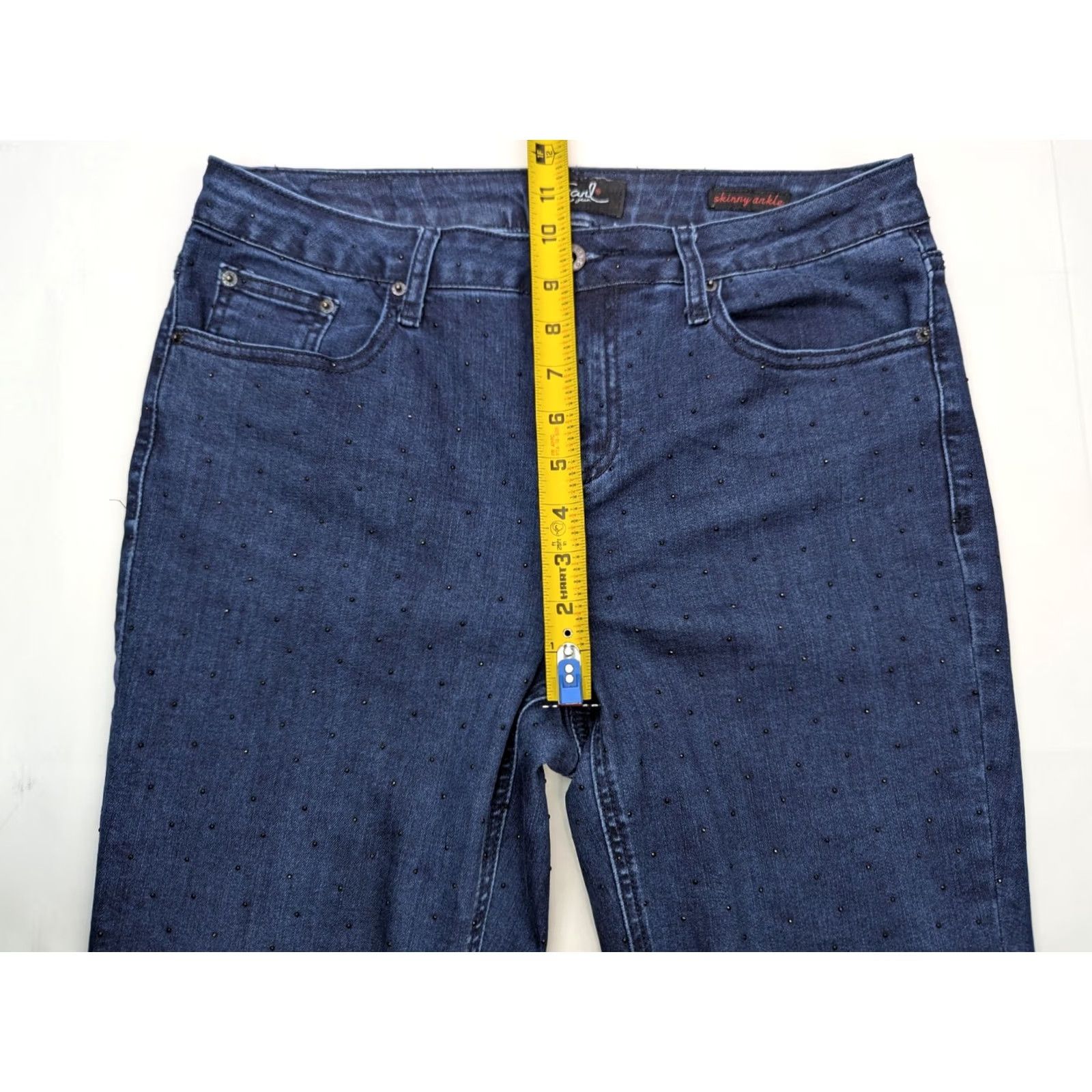 Vintage Earl Jeans Skinny Ankle Jeans Women 10 Blue Studded Logo 32x28 Slim 5-Pocket Denim Size 32" / US 10 / IT 46 - 7 Thumbnail