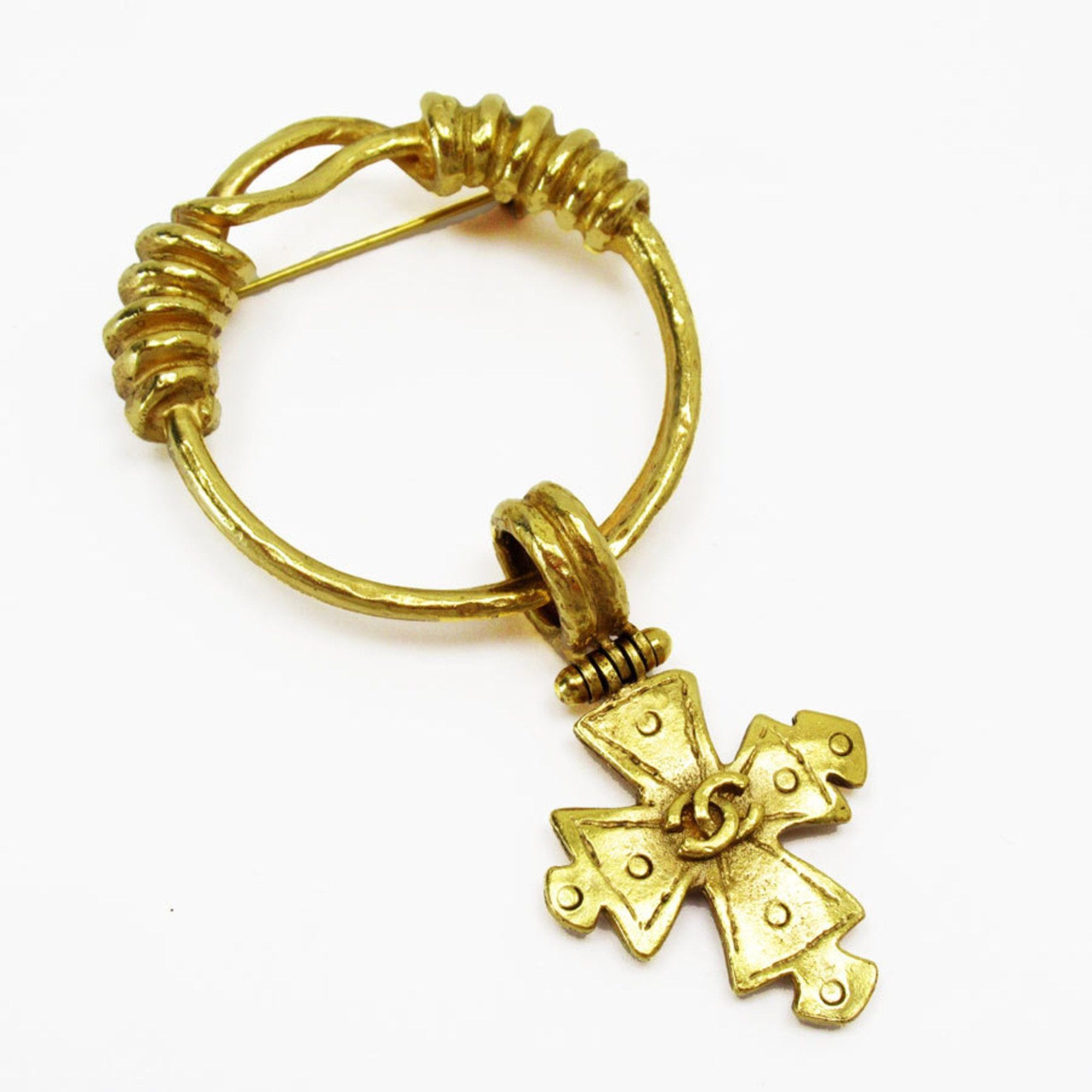 image of Chanel Brooch Here Mark Metal Gold Ladies, Women's