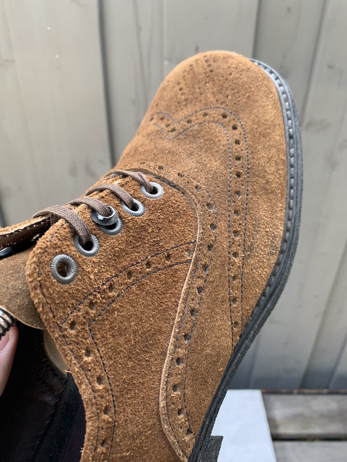 Dr. Martens × Other × Vintage 1970s Suede Brogues Vintage Square Toe Boots Heel Derby 10 Size US 9.5 / EU 42-43 - 14 Thumbnail
