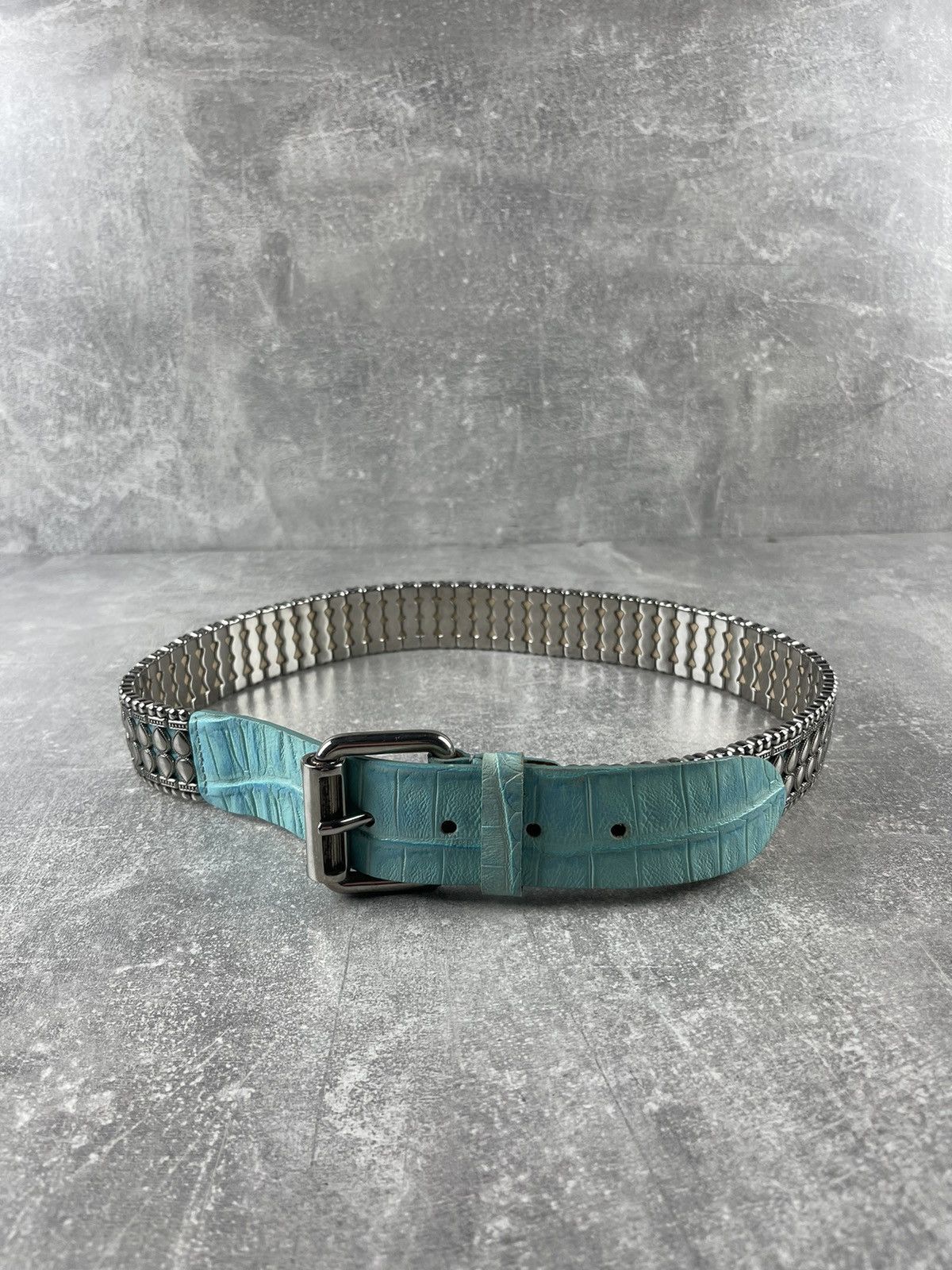 Vintage Y2K Leo Jeck Handcrafted Metal Mesh Leather Belt Turquoise Size ONE SIZE - 2 Thumbnail