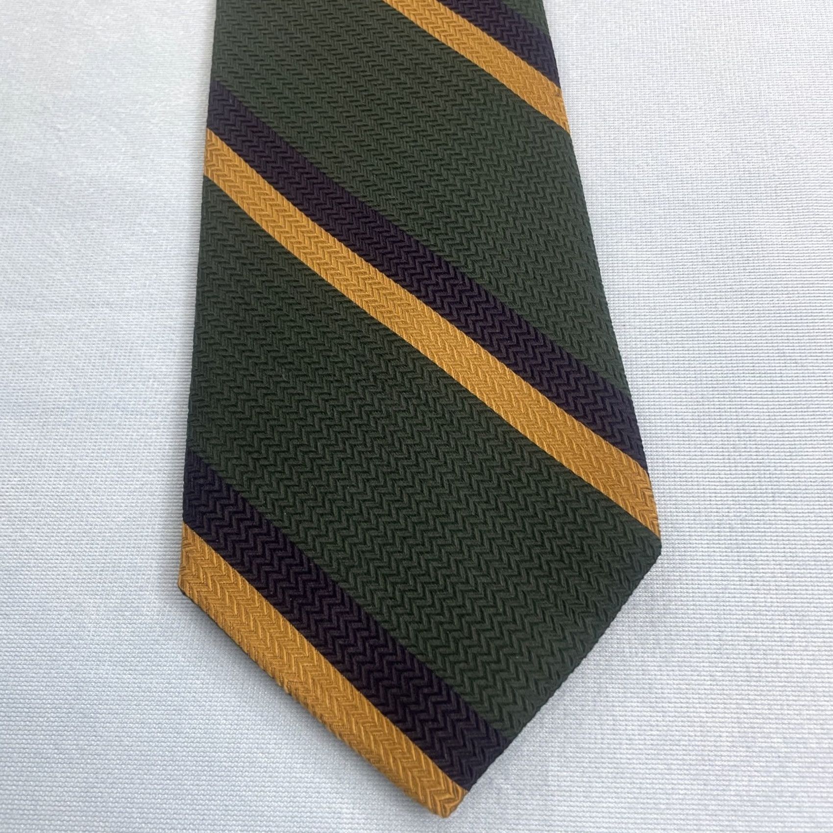 Vintage VINTAGE Ferrel Reed Tie Silk Wide Green Gold Black Repp 58" USA 4x58 Men Neck Striped Pattern Size ONE SIZE - 2 Thumbnail