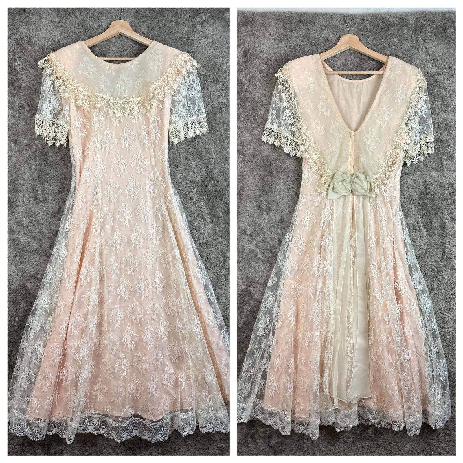 Other Vintage 80s Pink Lace Dress Victorian Frilly Cottage Prom Size ONE SIZE - 1 Thumbnail