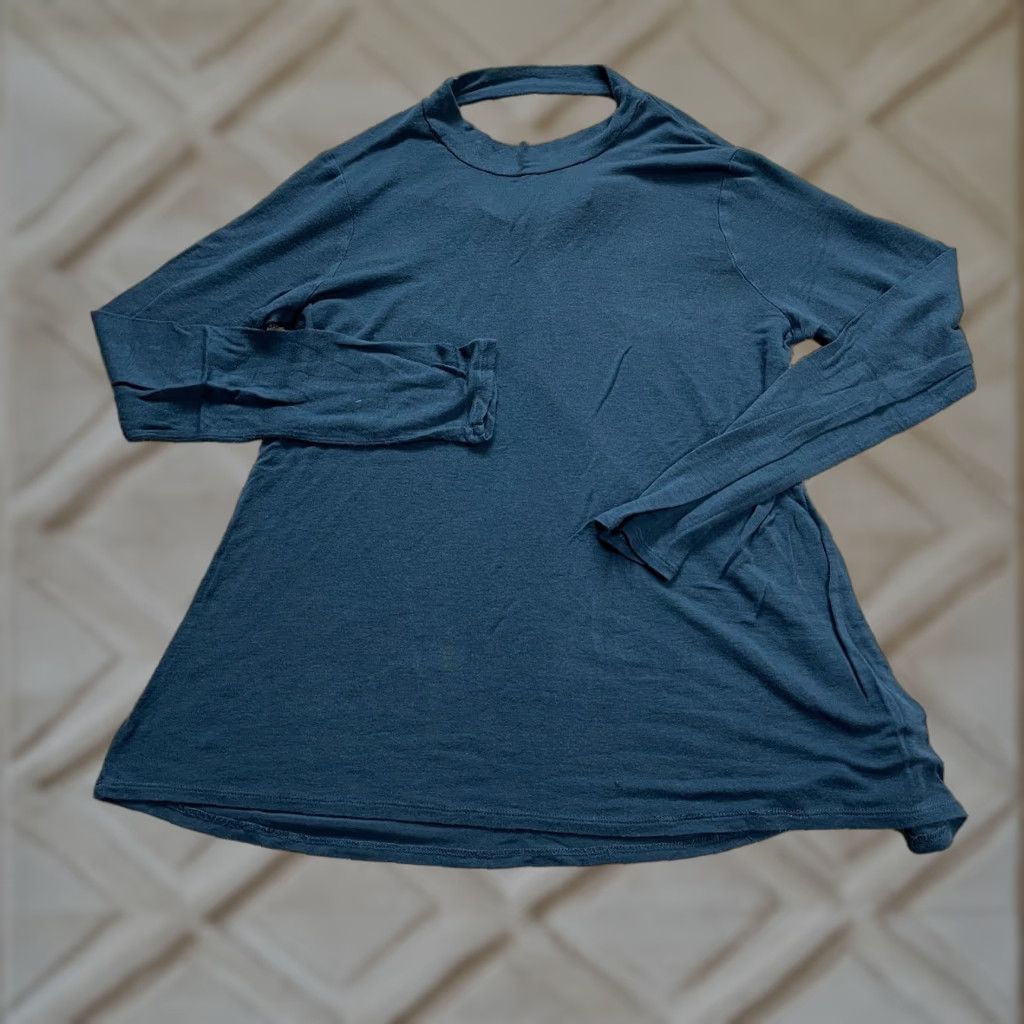 Mossimo Mossimo Women's Blouse Large Blue Long Sleeve Crew Neck Pullover Stretch Top Size L / US 10 / IT 46 - 1 Thumbnail