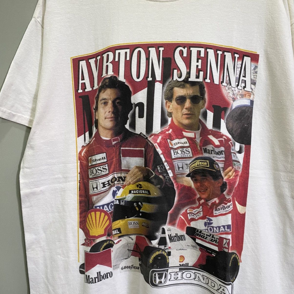Vintage Vintage Ayrton Senna Marlboro Honda McLaren F1 Graphic Tee Size US XL / EU 56 / 4 - 3 Thumbnail