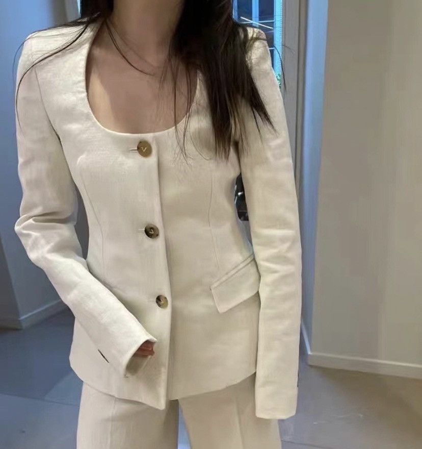 Bottega Veneta Bottega Veneta Womens Ivory Textured Single-Breasted Blazer Size XS / US 0-2 / IT 36-38 - 8 Thumbnail