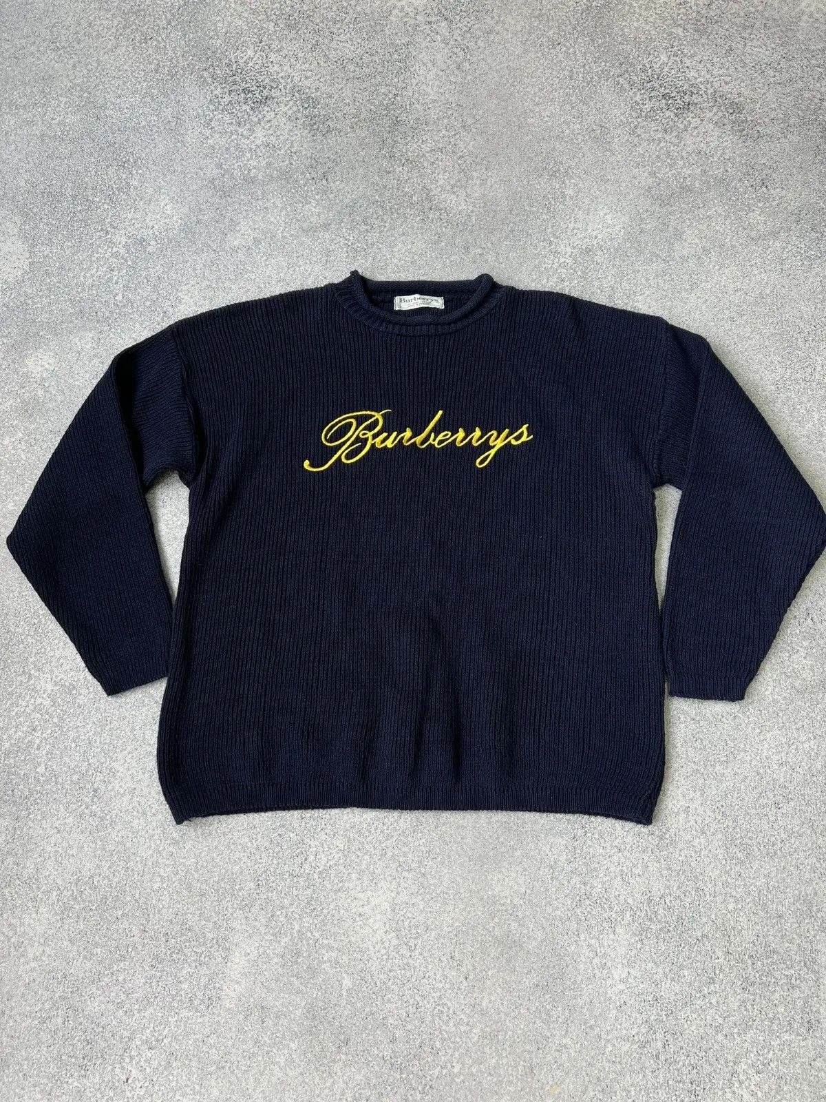 Burberry × Vintage Vintage Burberry Big Logo heavy knit sweater Size US L / EU 52-54 / 3 - 2 Thumbnail