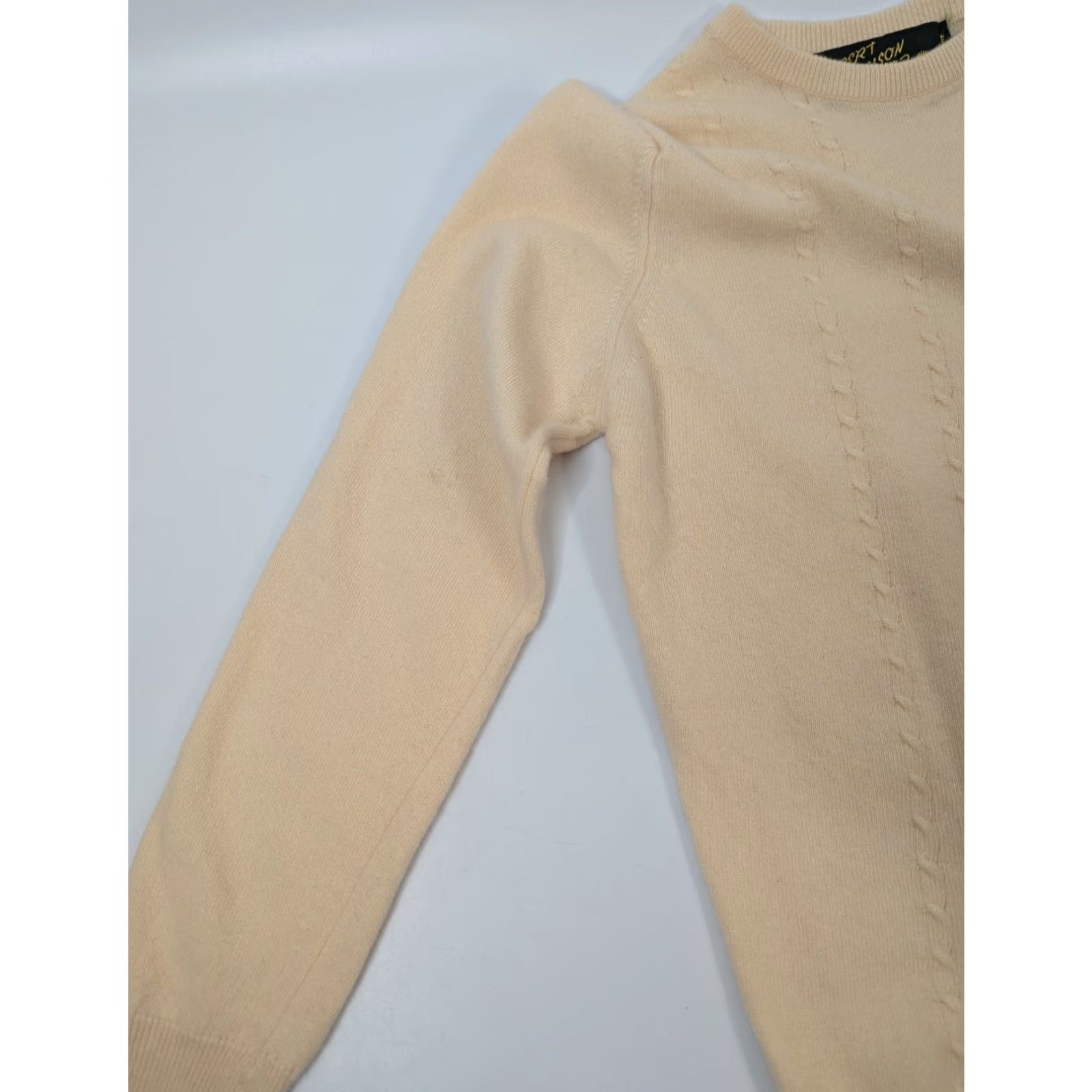 Vintage Albert Ferguson LTD 100% Pure Cashmere Rib Sweater Pullover Beige Unisex Adults One Size Long Sleeve Hand Wash Only Scotland Size ONE SIZE - 2 Thumbnail
