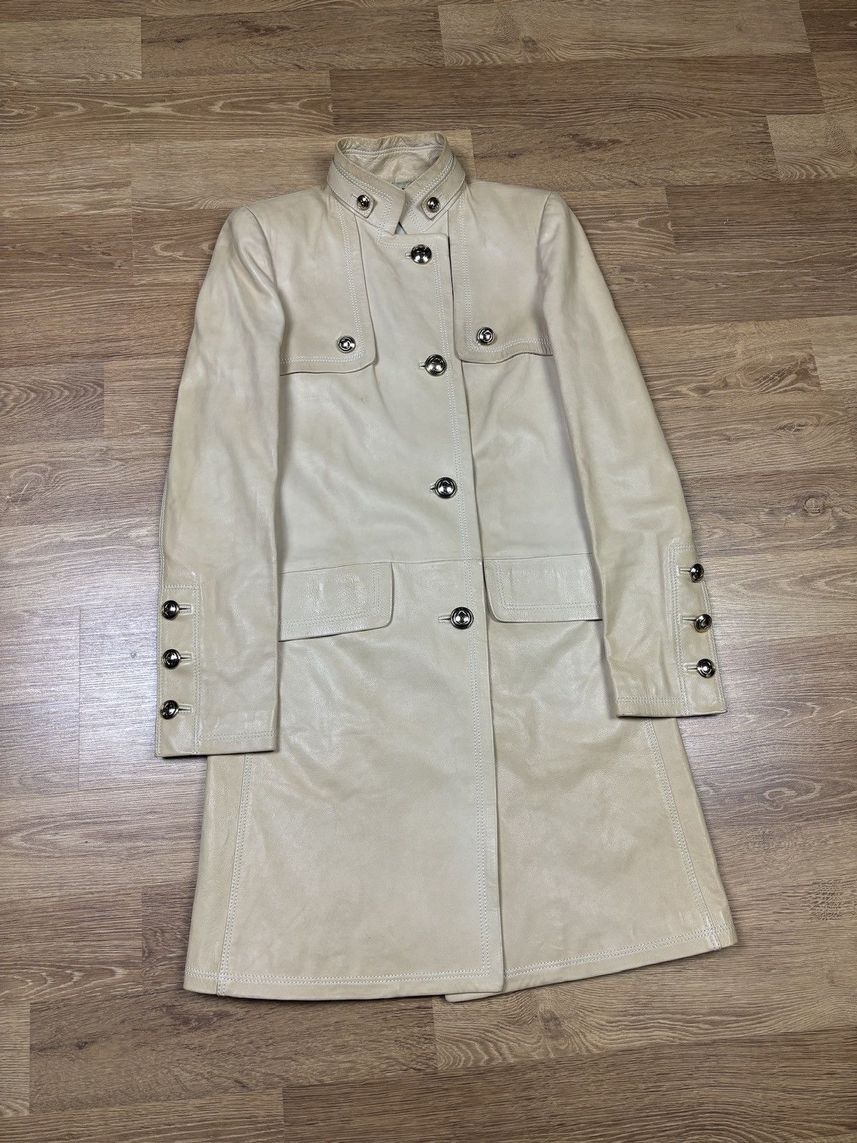 Gucci Gucci 2000s Cream Leather Coat Size S / US 4 / IT 40 - 3 Thumbnail