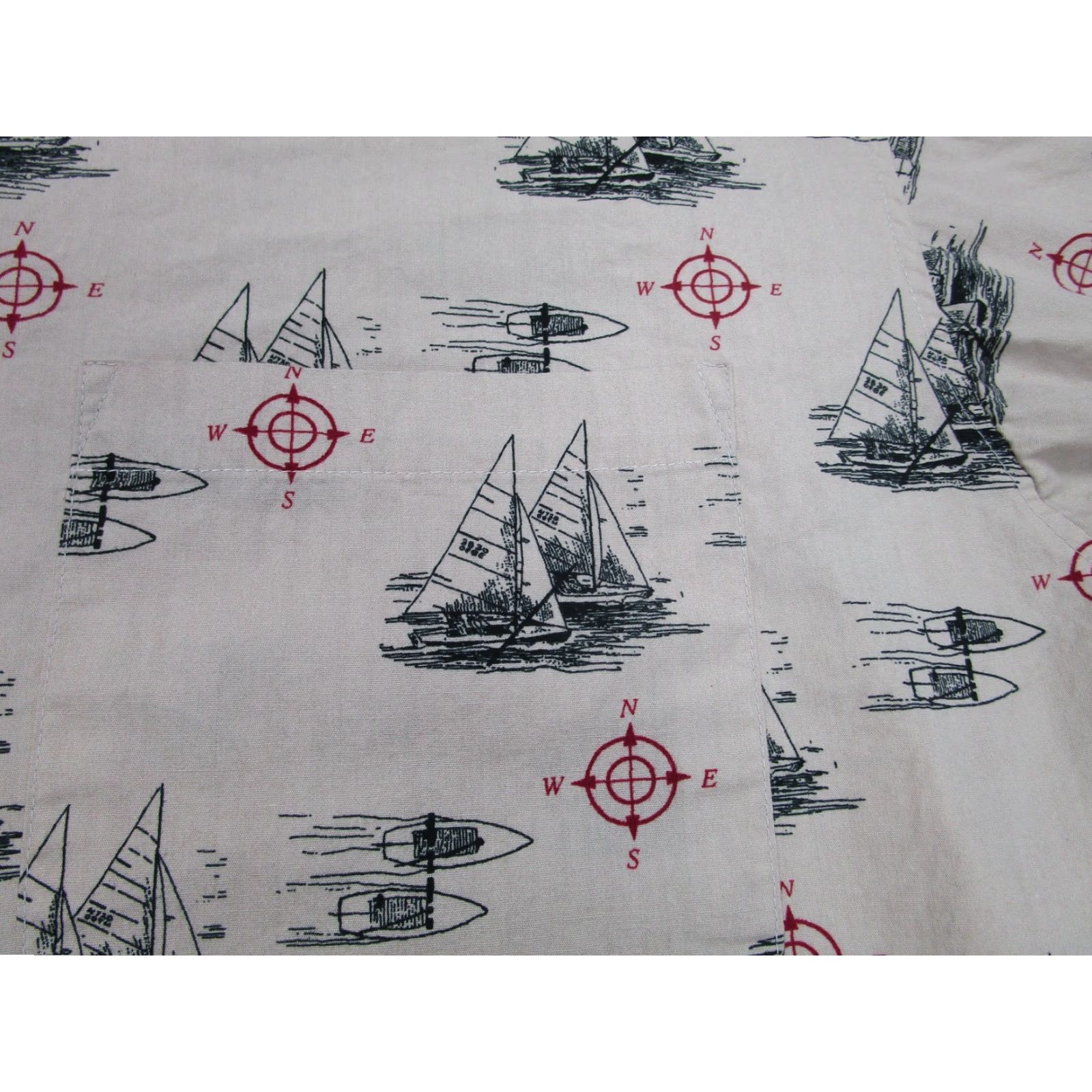 Nautica Perruzo Natural Shirt Mens XL Beige Sailboat Nautical Short Sleeve Outrigger Button-Up Christmas? (no not include) Size US XL / EU 56 / 4 - 4 Thumbnail