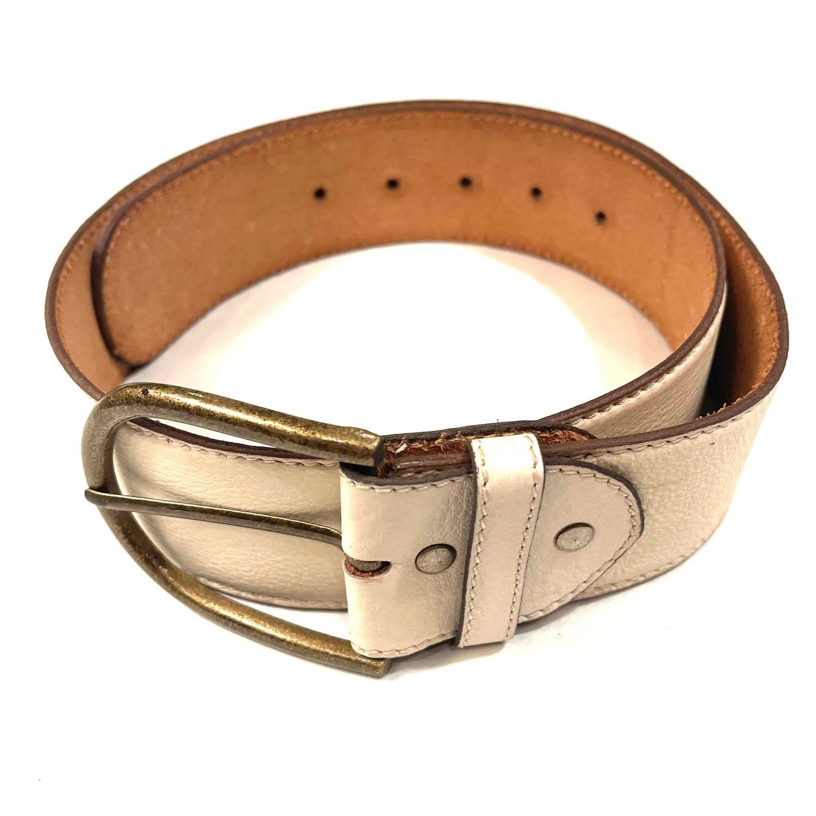 &Daughter Isabel Bisque White Round Buckle Leather Belt 32 inches Size ONE SIZE - 2 Thumbnail