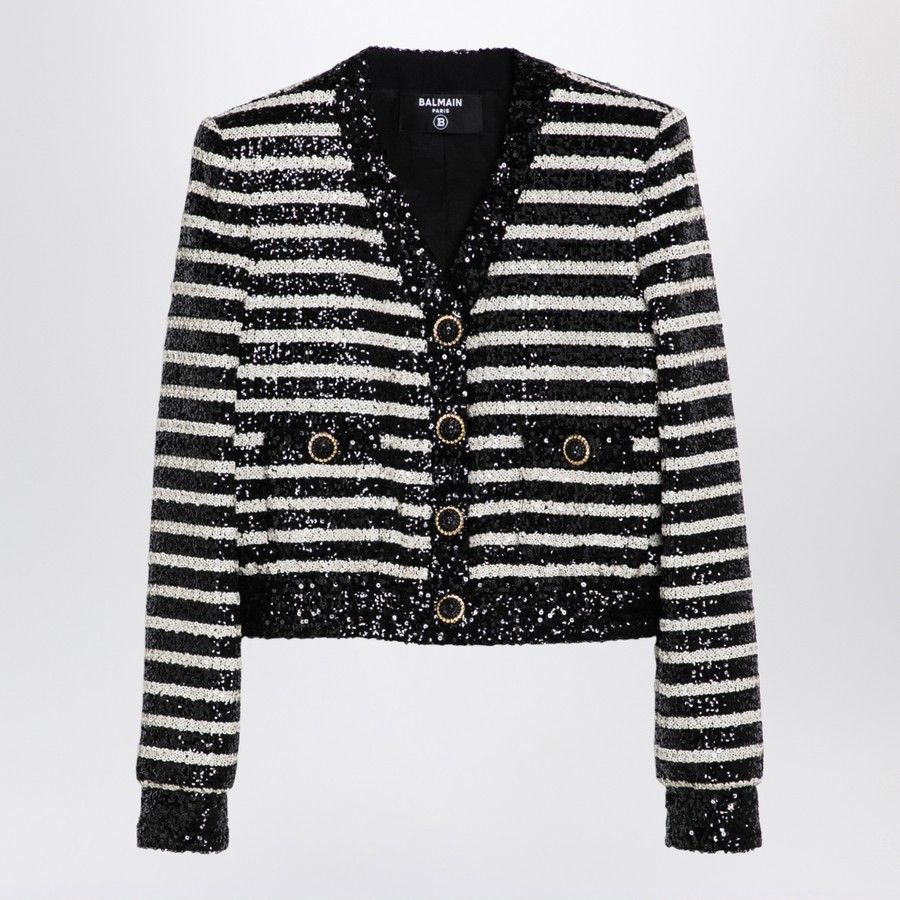 Balmain o1d2blof0824 Striped Jacket in Black & White Size S / US 4 / IT 40 - 1 Thumbnail
