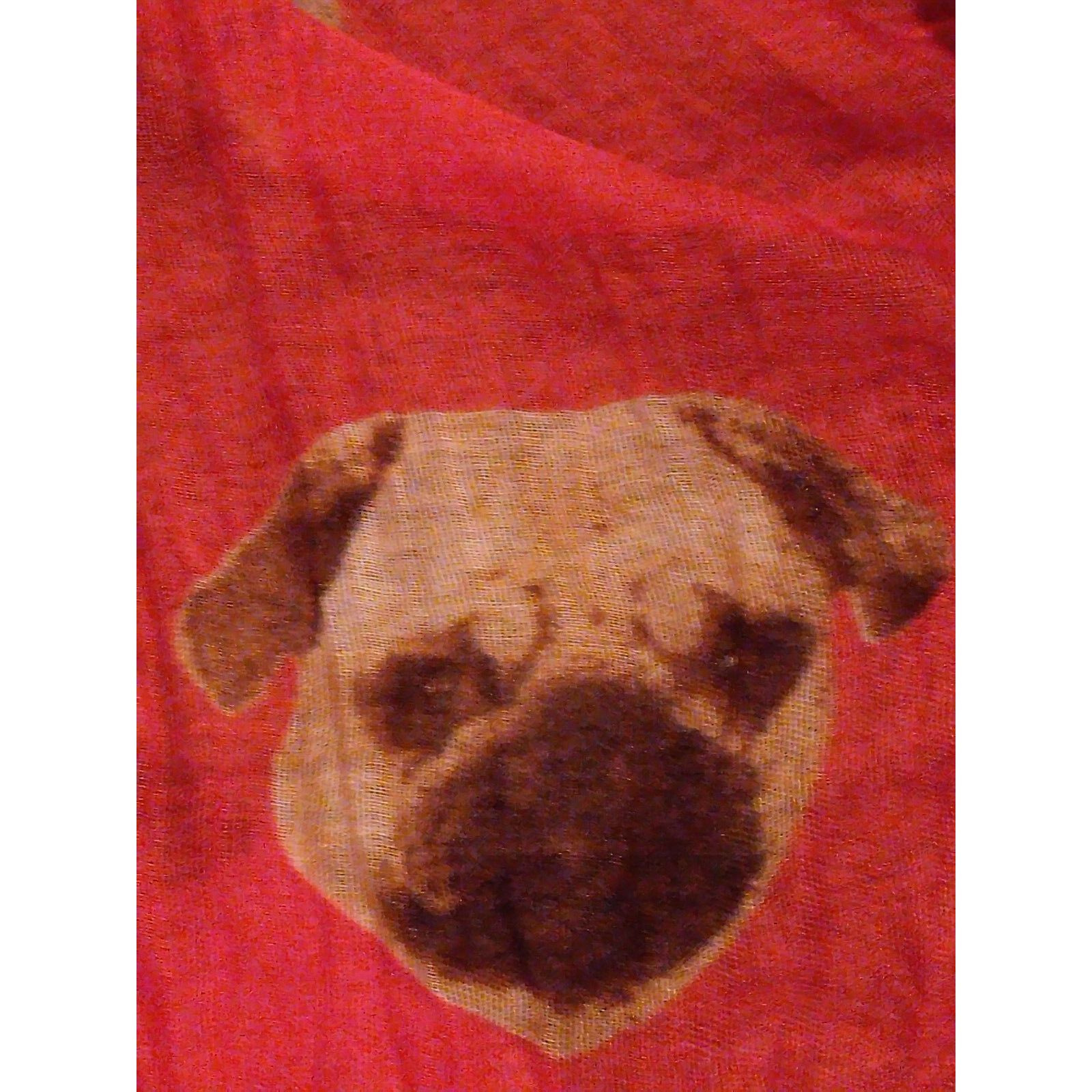 The Unbranded Brand Joy Susan Lightweight Viscose Wrap Scarf Red w/Pug 70" x 30" Size ONE SIZE - 3 Thumbnail