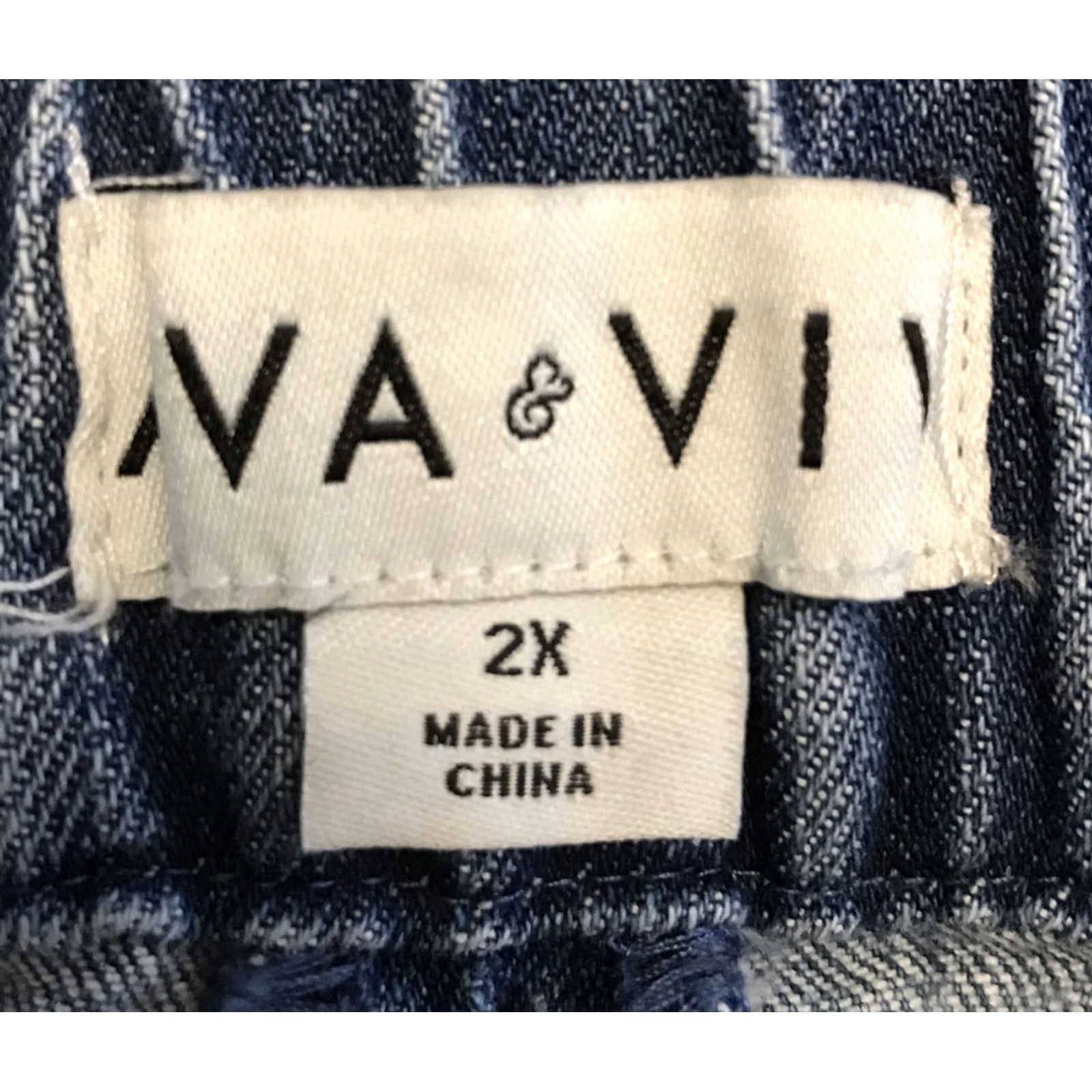 Vintage Ava & Viv Blue Denim Button Front Midi Skirt Elastic Waist 2X Womens Size 40" / US 18 - 3 Thumbnail