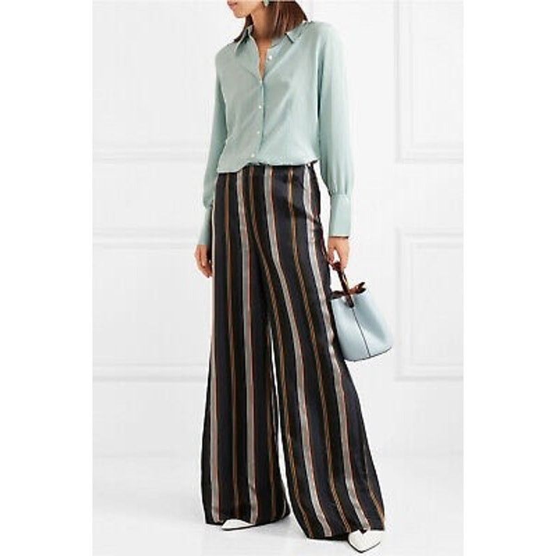 Nordstrom ROKSANDA | Navy Blue Stripe High Waist Wide Leg Pants US 10 Size 28" / US 6 / IT 42 - 3 Thumbnail