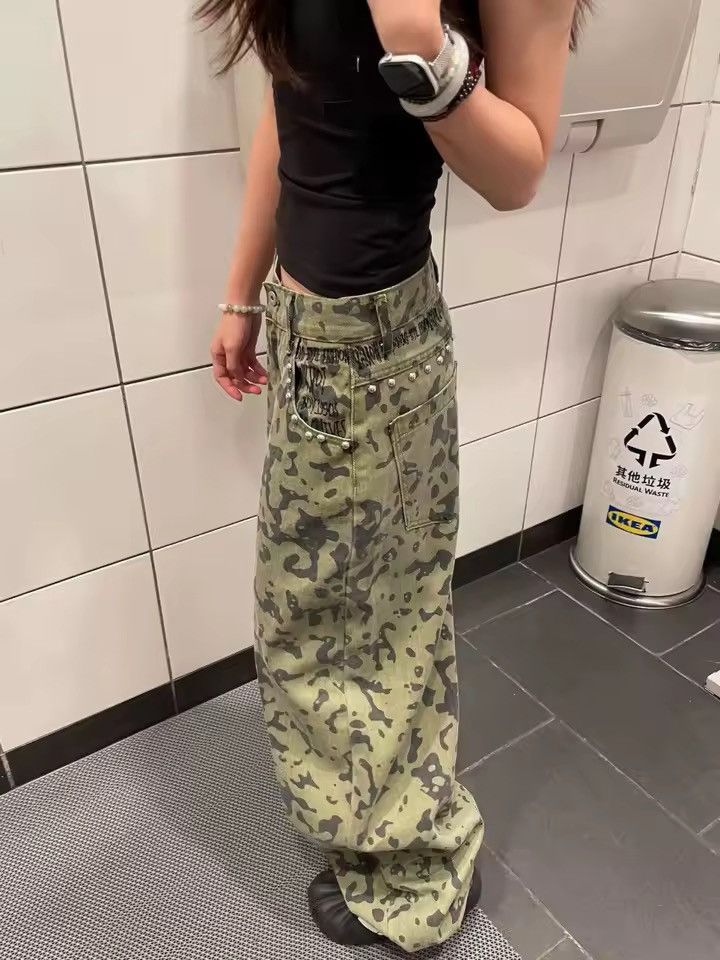 Vintage Camouflage Distressed Y2K style loose straight jeans Size 26" / US 2 / IT 38 - 5 Thumbnail