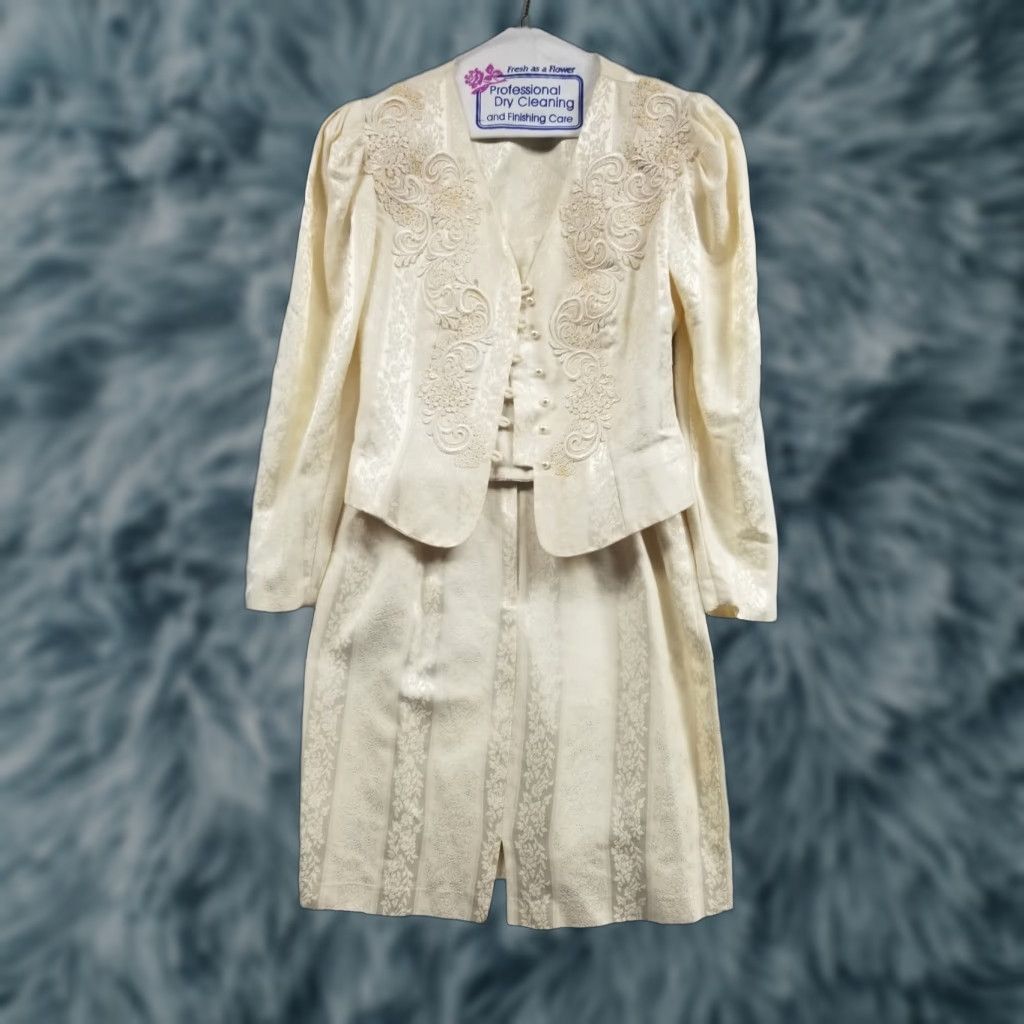Vintage Cachet By Bari Protas 2 Piece Lace Top Skirt Blazer Set Pink 1980s Victorian Formal Party Wedding Size 3-4/13 Womens Size XL / US 12-14 / IT 48-50 - 1 Thumbnail
