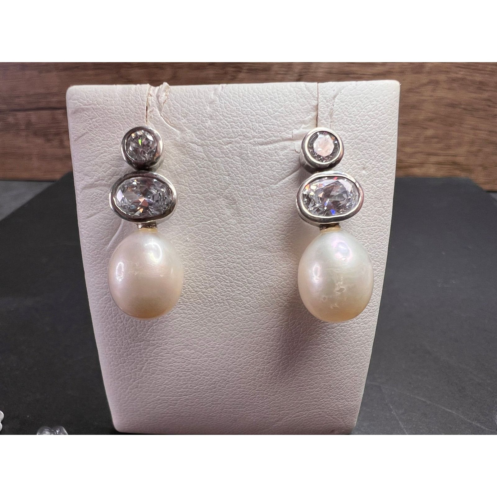 Other Cultured pearl and CZ sterling silver drop earrings Size ONE SIZE - 3 Thumbnail