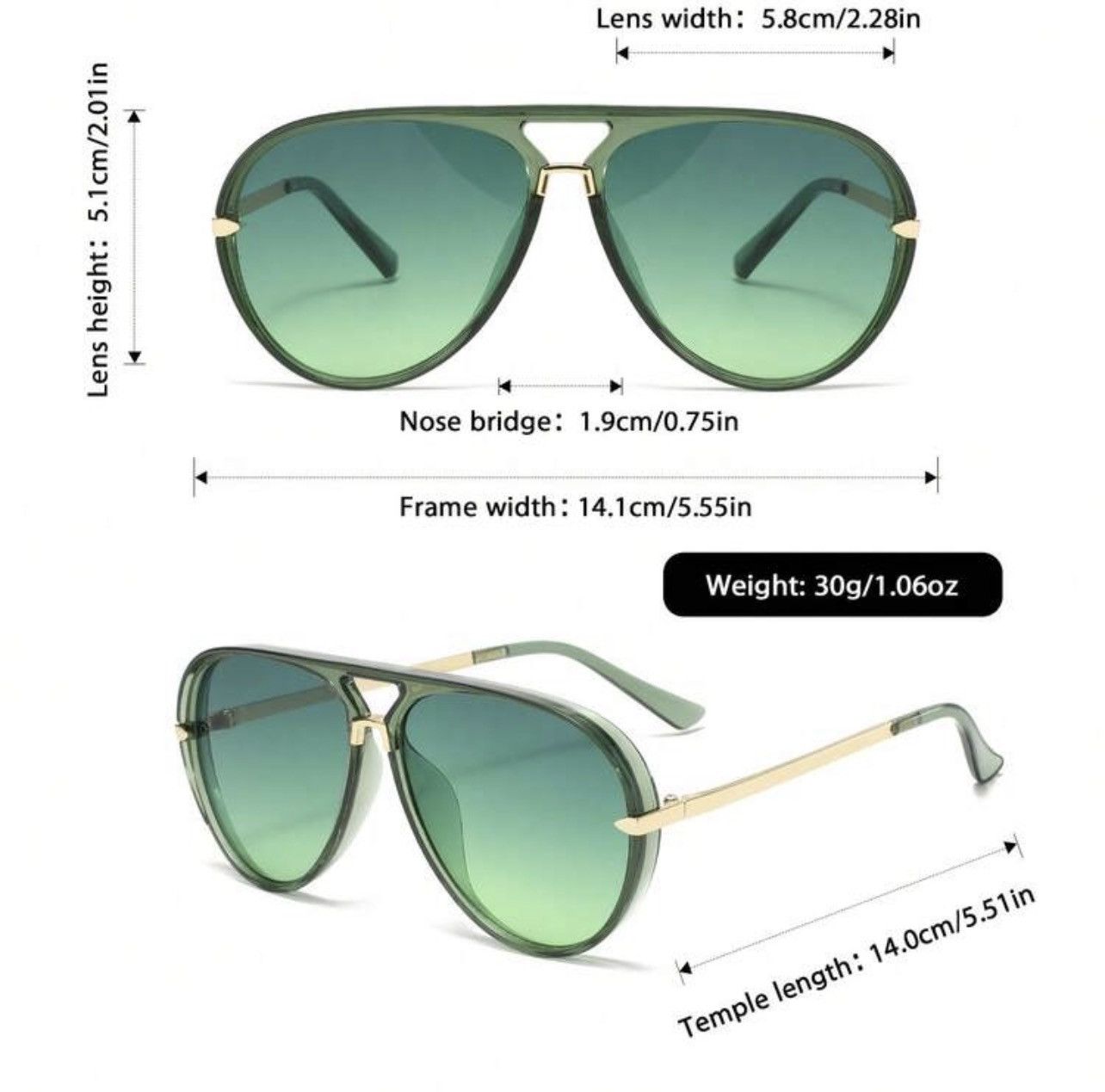 Other Women Oversized Green Gradient Sunglasses Gold Frame Fashion Size ONE SIZE - 5 Thumbnail