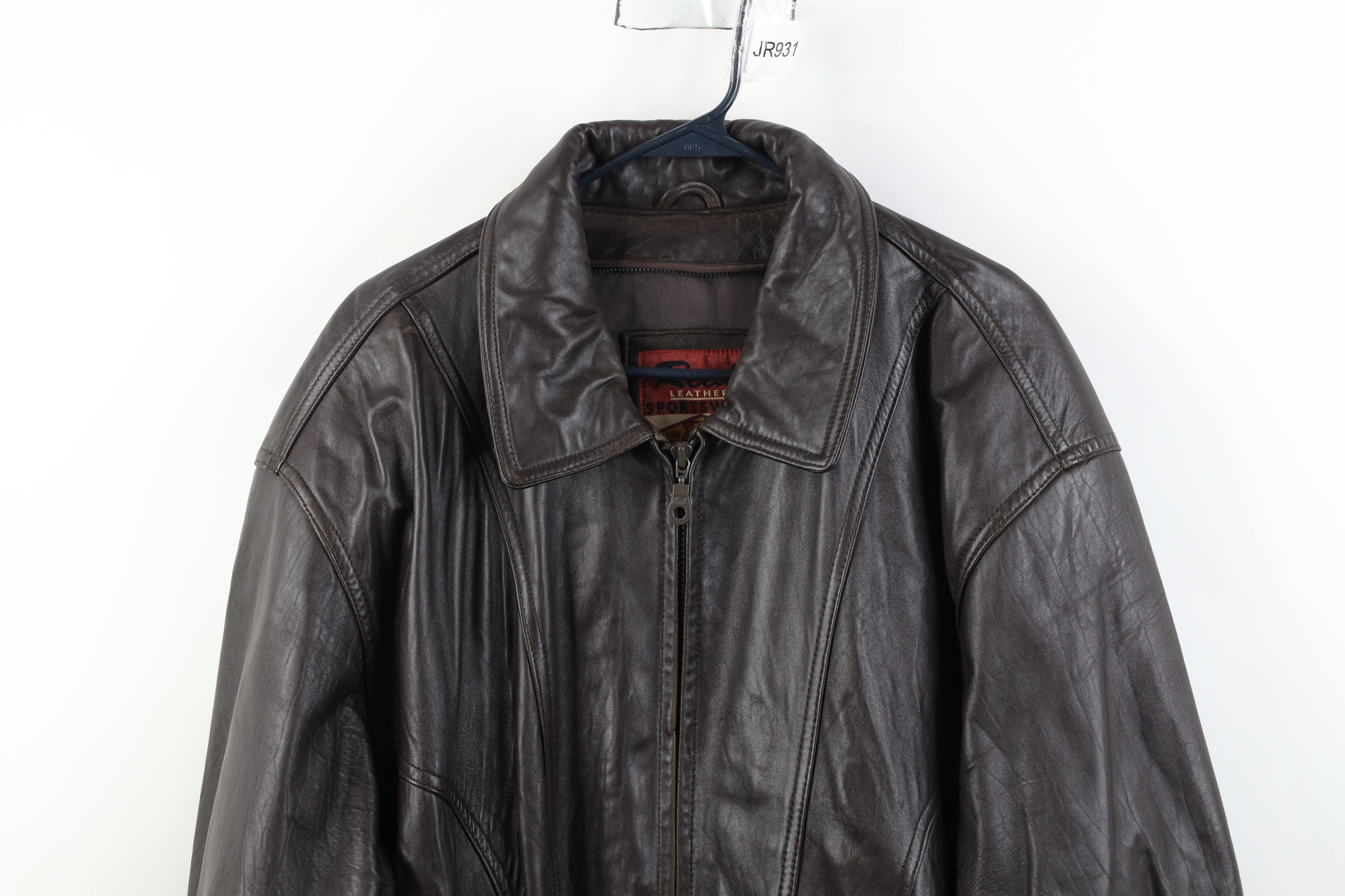 Vintage Vintage 90s Streetwear Full Zip Leather Bomber Jacket Brown Size US XL / EU 56 / 4 - 2 Thumbnail