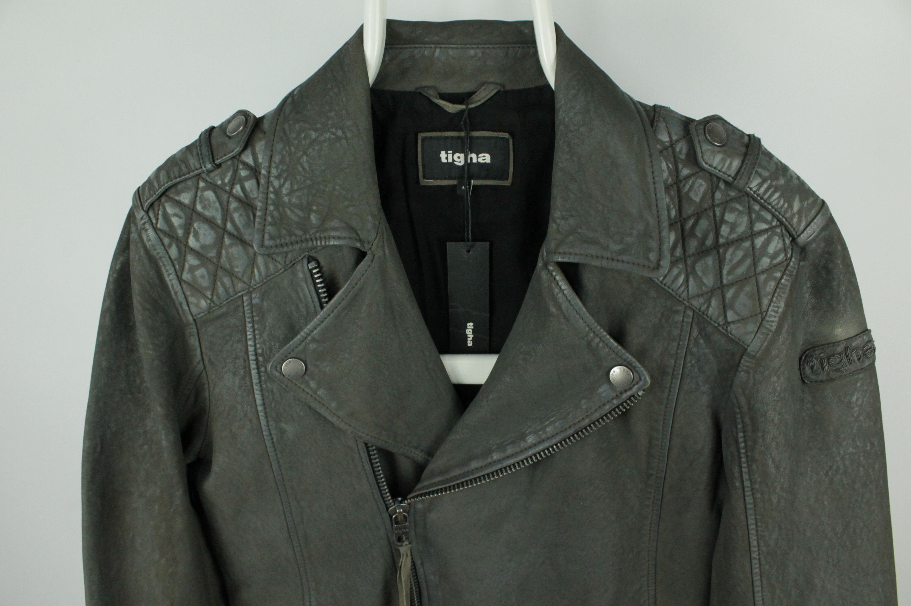 tigha Tigha Stone Gray Leather Biker Jacket Size US M / EU 48-50 / 2 - 2 Thumbnail