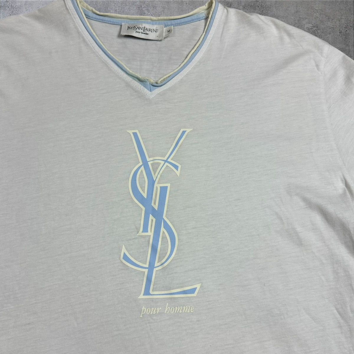 Vintage Vintage Yves Saint Lauren Big Logo V neck T shirt Tee Size US M / EU 48-50 / 2 - 6 Thumbnail