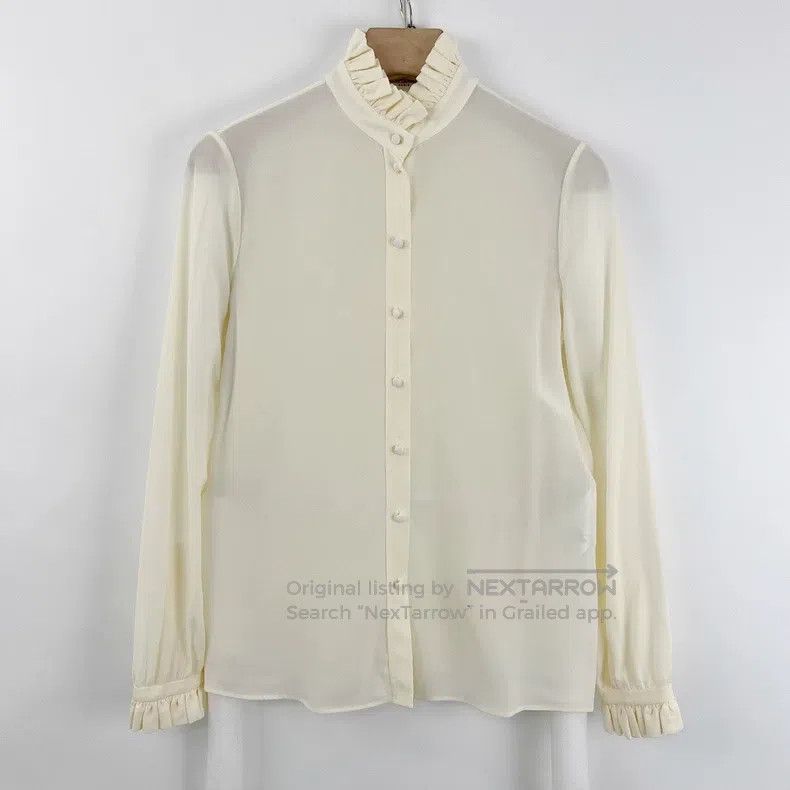 Saint Laurent Paris Saint Laurent Paris Beige Ruffle Long Sleeve Shirt Size XXS / US 00 / IT 34 - 1 Thumbnail