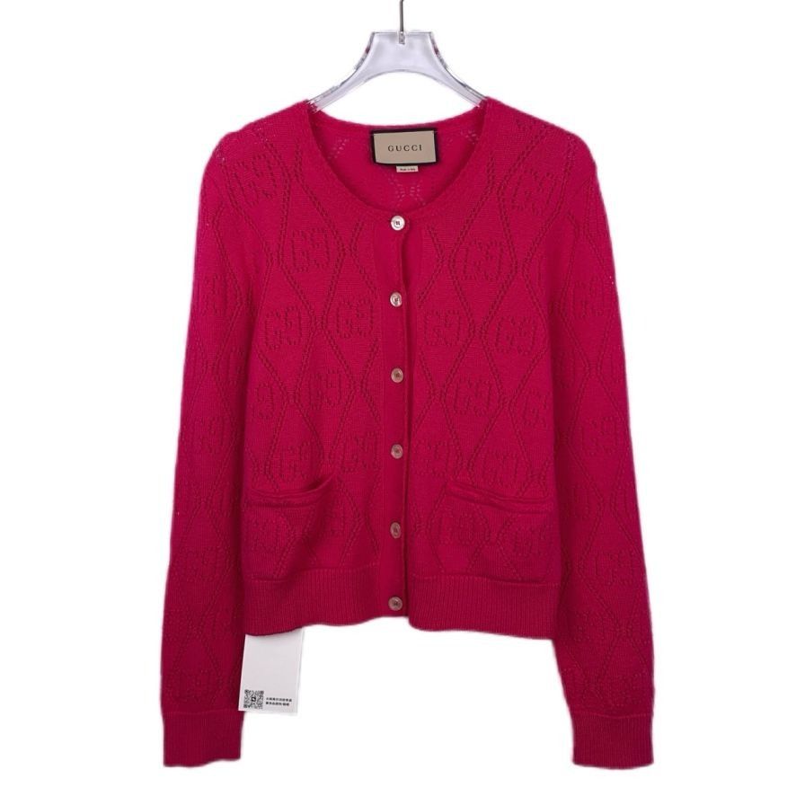 Gucci Gucci Double G Logo Cut-Out Design Hot Pink Wool Knitted Car Size S / US 4 / IT 40 - 1 Thumbnail