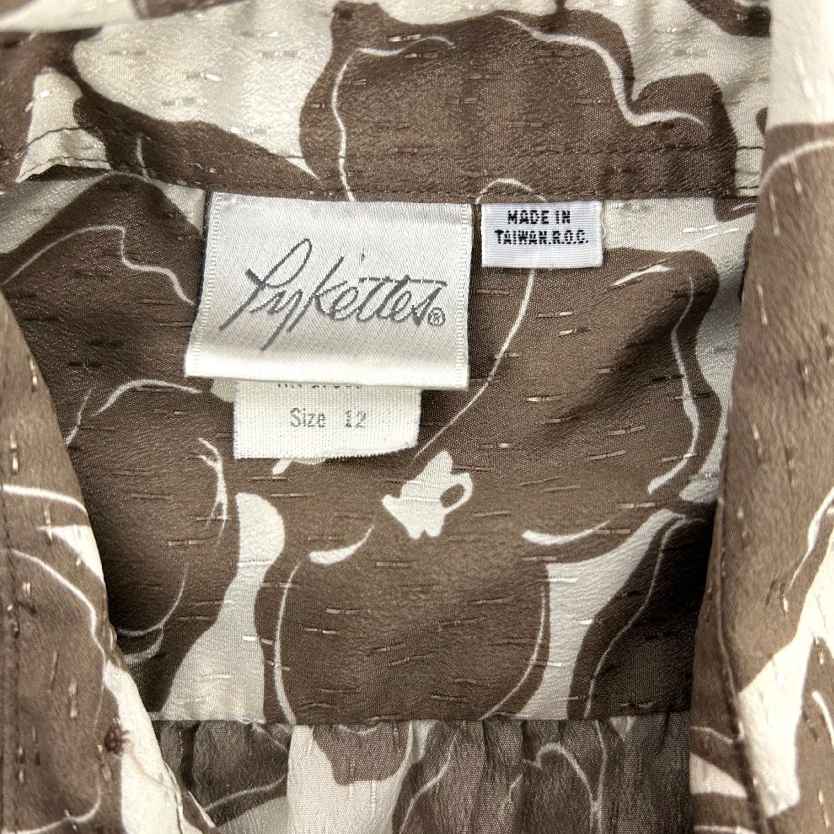 Vintage VINTAGE Pykettes Blouse Shirt Womens Size 12 Brown Floral Button Down Polyester Size XL / US 12-14 / IT 48-50 - 4 Thumbnail