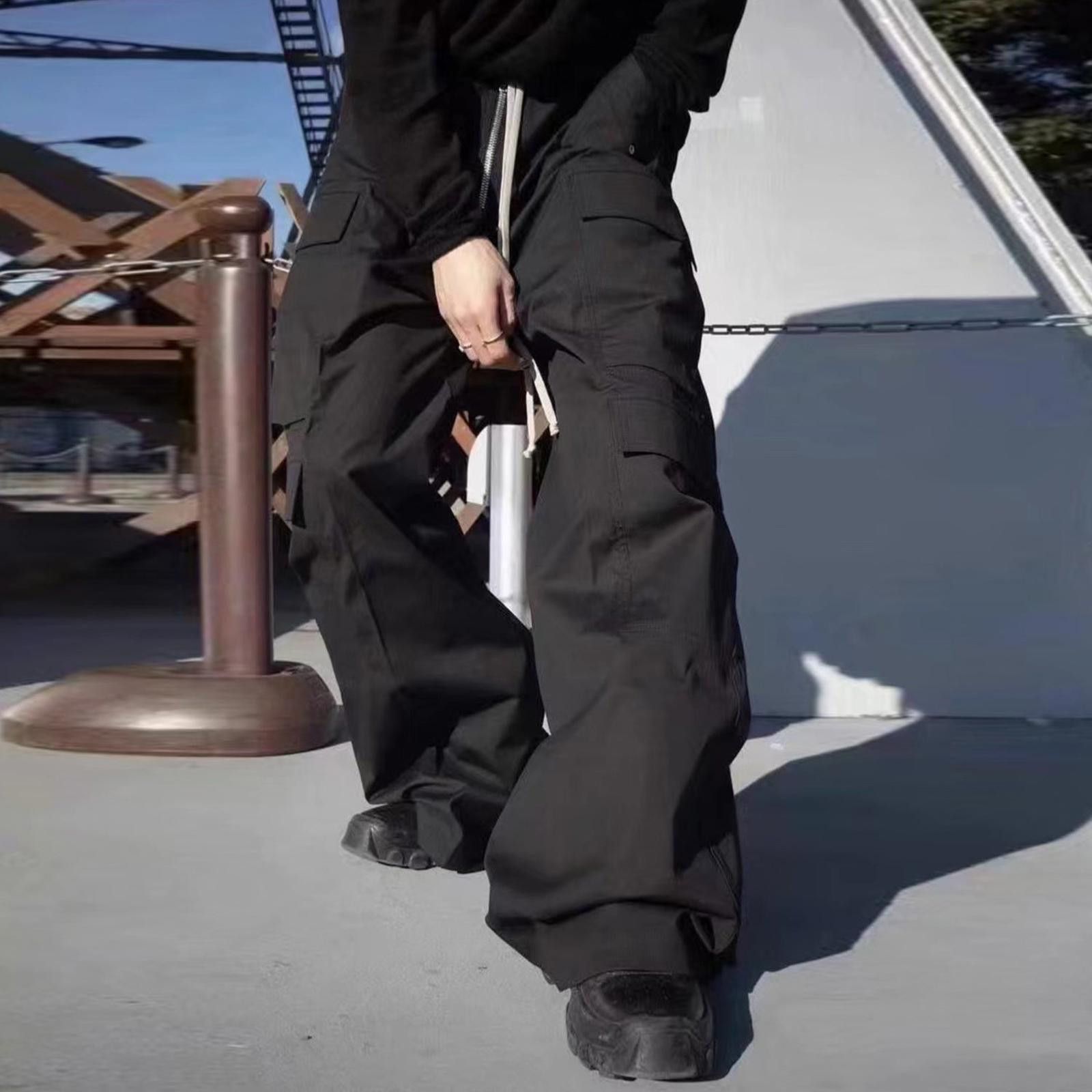 Japanese Brand Black Wide Leg Cargo Pants, Baggy Utility Trousers Size US 32 / EU 48 - 2 Thumbnail