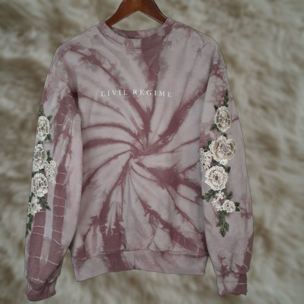 Vintage Civil Regime Long Sleeve Floral Roses Sweatshirt Tie Dye Unisex Small Pink Size US S / EU 44-46 / 1 - 1 Thumbnail