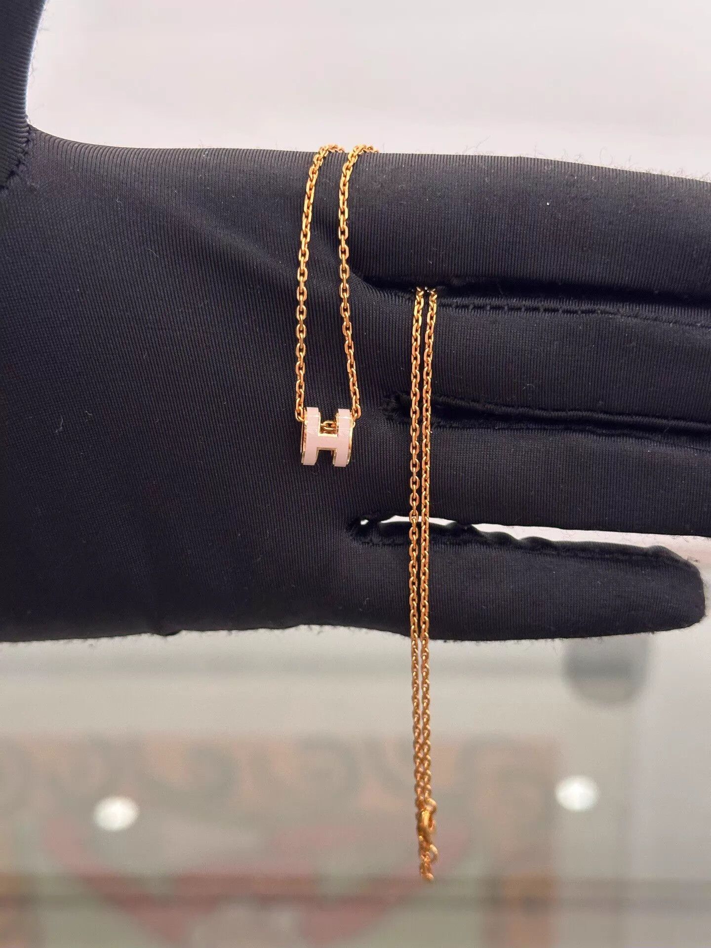 Hermes Hermès PopH Pink Enamel Mini H Rose Gold Necklace 40cm Size ONE SIZE - 3 Thumbnail