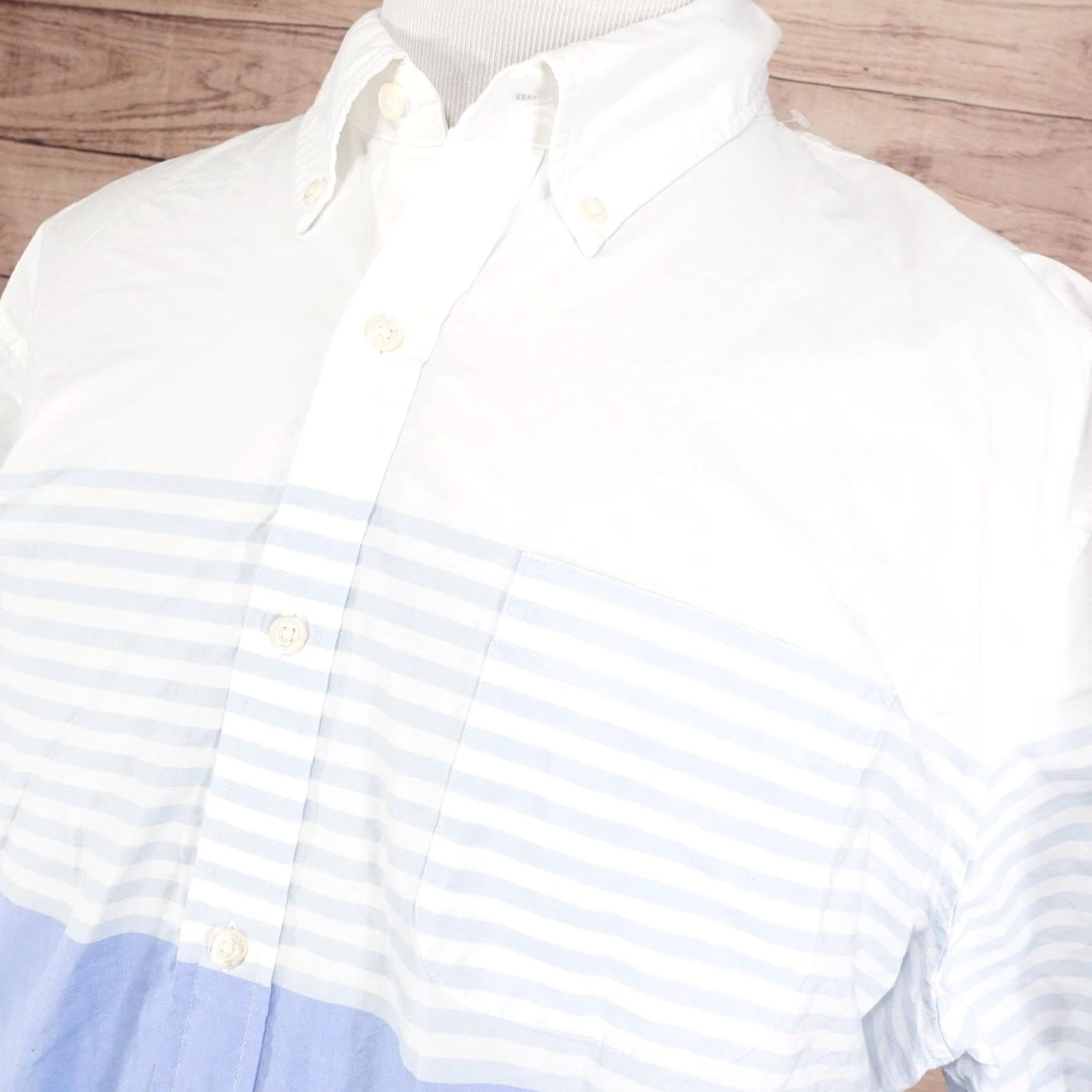 Lands' End Lands' End Shirt Mens 2XL White Blue Stripe Colorblock Short Sleeve Button-Down Pocket Size US XXL / EU 58 / 5 - 2 Thumbnail