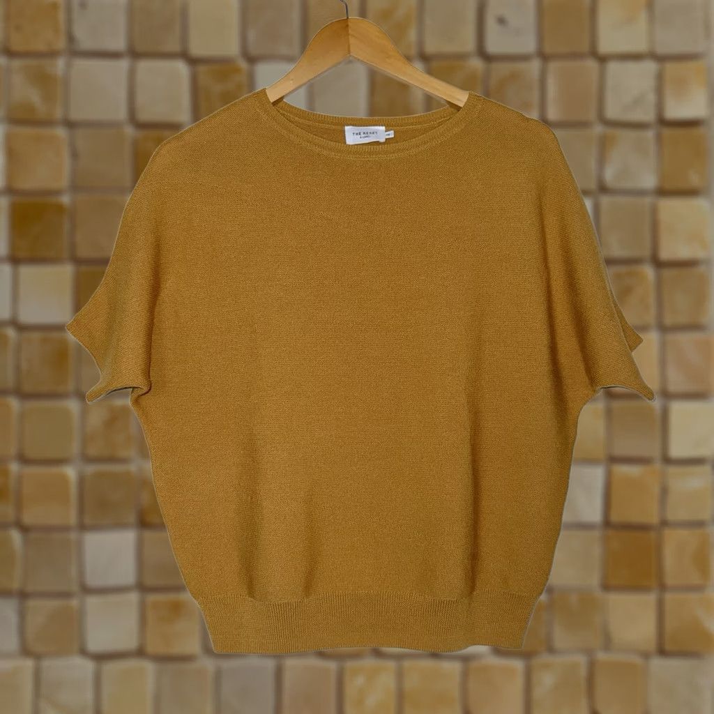 Vintage The Reset R Label Sweater Womens XS Mustard Yellow Wool Pullover Crew Neck Knit Pullover Wool Solid Short Sleeve 21” 22” Size XS / US 0-2 / IT 36-38 - 1 Thumbnail