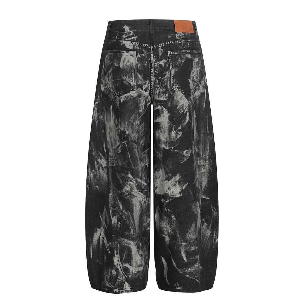 Vintage Punk men's loose wide-leg ink-splashed paint jeans Size US 32 / EU 48 - 2 Thumbnail