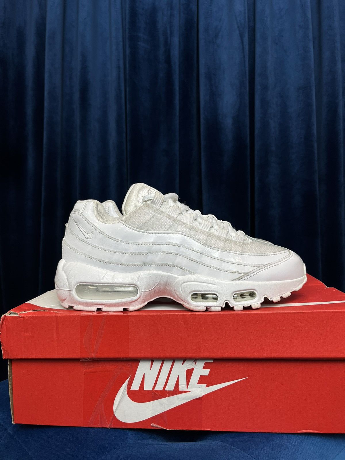 image of Nike Air Max 95 Triple White Shoes, Women's (Size 7.5)