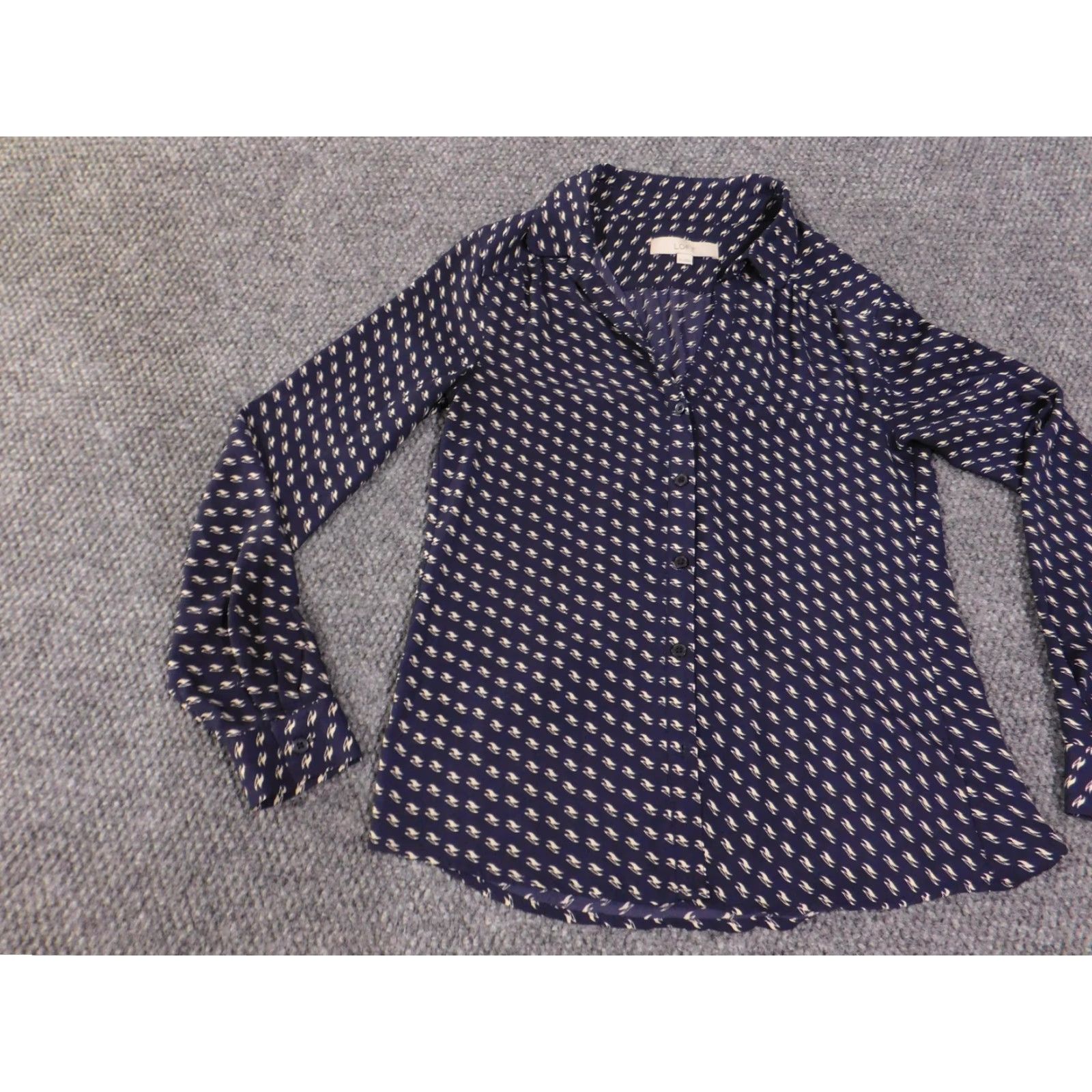 Loft VINTAGE LOFT Button-Up Shirt Womens XS Blue Geometric Print Long Sleeve Polyester Basic Size XS / US 0-2 / IT 36-38 - 3 Thumbnail