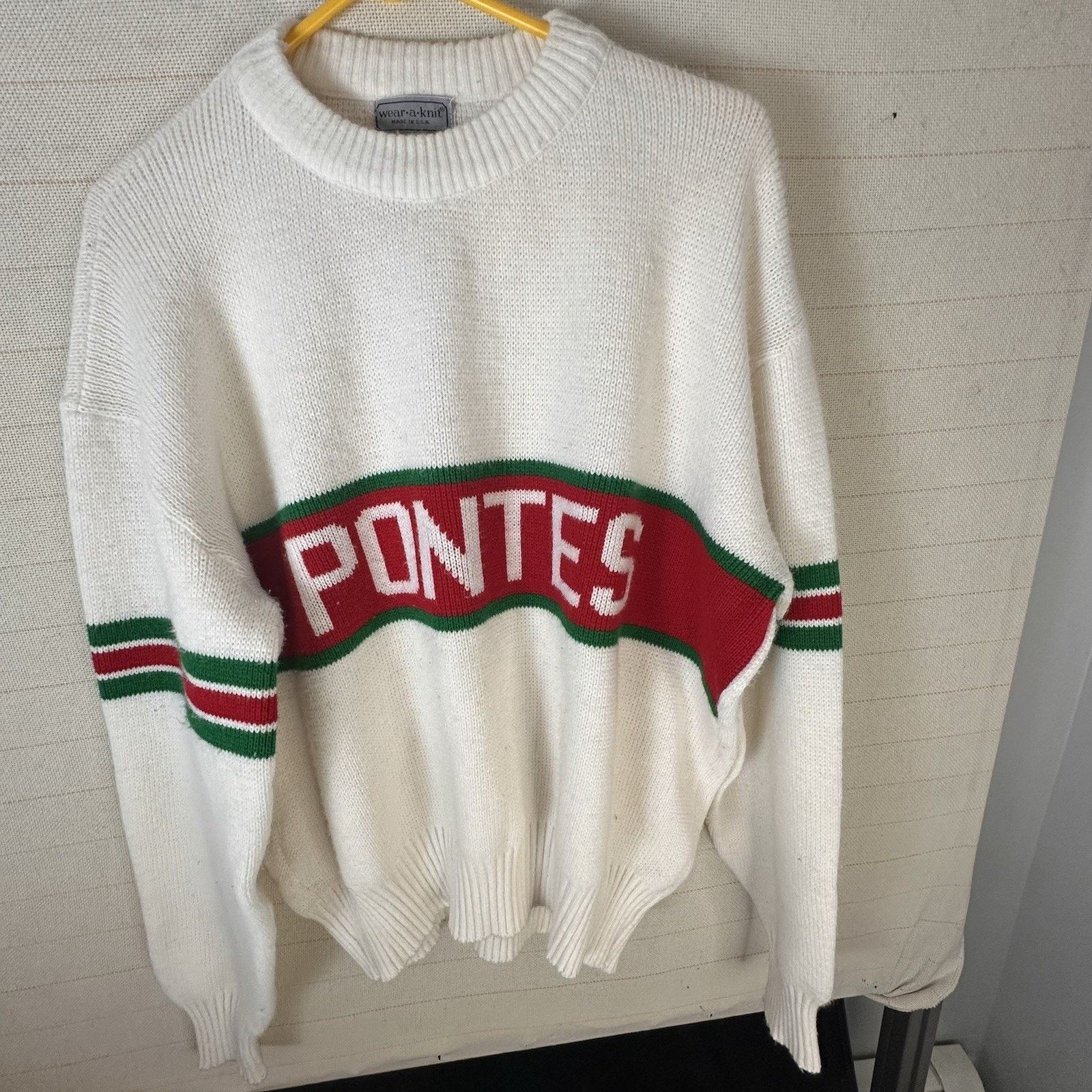 Other Wear a Knit- White Knit Sweater with Green & Red Pontes Size US XL / EU 56 / 4 - 2 Thumbnail