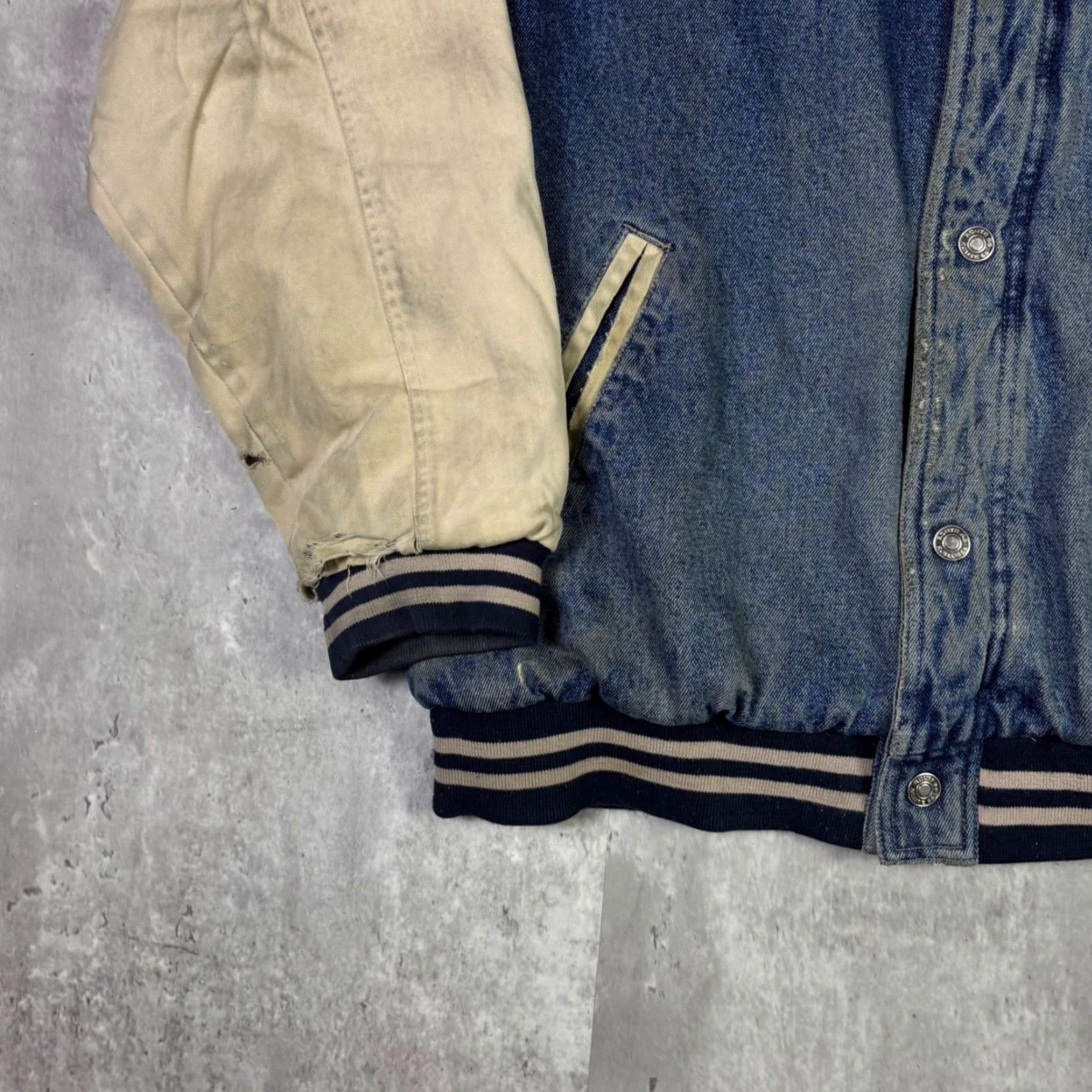 Route 66 VINTAGE Route 66 Mens Denim Varsity Jacket Blue Cream Canvas Snap Front Medium Size US M / EU 48-50 / 2 - 6 Thumbnail