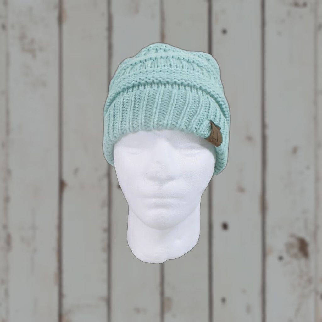 Vintage C.C Beanie Adults Unisex Knit Acrylic Fall Winter Solid Cable Stylish Warm One Size Mint Size ONE SIZE - 1 Thumbnail