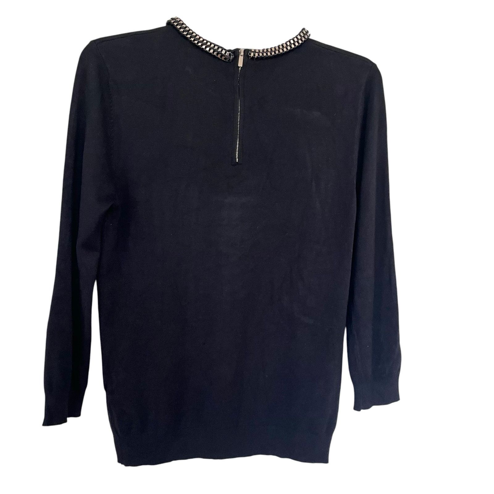 Zara Zara Black Knit Long Sleeve Chain Detail Top Size Large Size L / US 10 / IT 46 - 2 Thumbnail