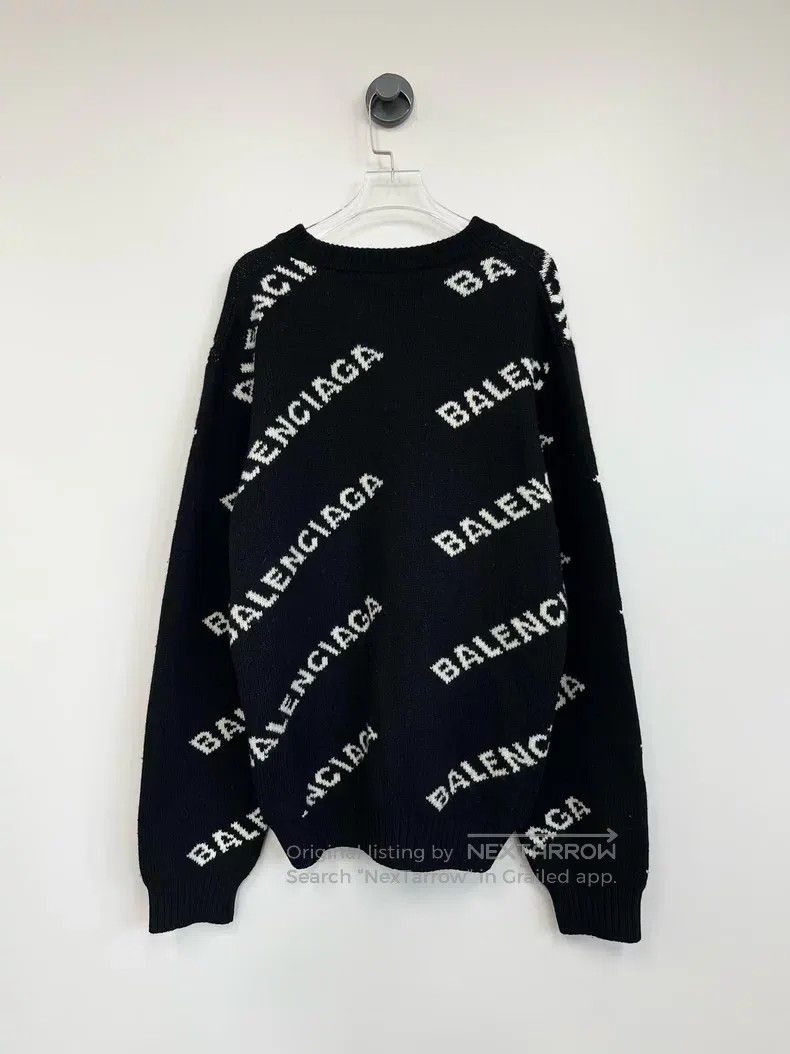 Balenciaga Balenciaga Black Knit Sweater with Full Logo Print Size US L / EU 52-54 / 3 - 2 Thumbnail