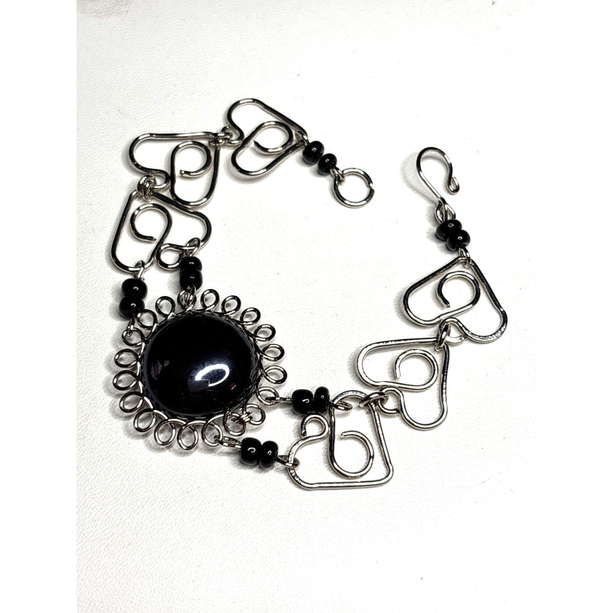 Other Silver & Black Stone Heart Link Bracelet With Box Size ONE SIZE - 1 Thumbnail