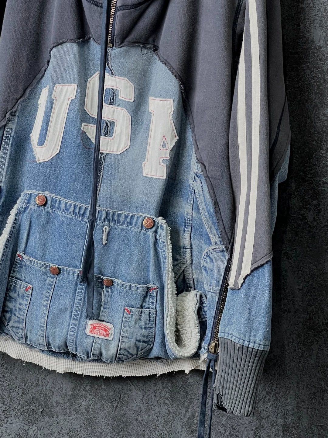 Greg Lauren GREG LAUREN Patchwork Cotton Hooded Cardigan Sweatshirt Size US M / EU 48-50 / 2 - 6 Thumbnail