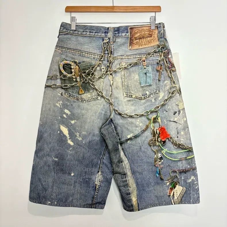 Acne Studios Acne Studios Blue 3D printed chain capri pants Size US 32 / EU 48 - 2 Thumbnail