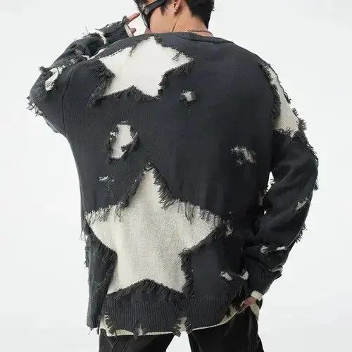 Japanese Brand Retro hip hop star distressed oversized sweater knitwear Size US XL / EU 56 / 4 - 1 Thumbnail